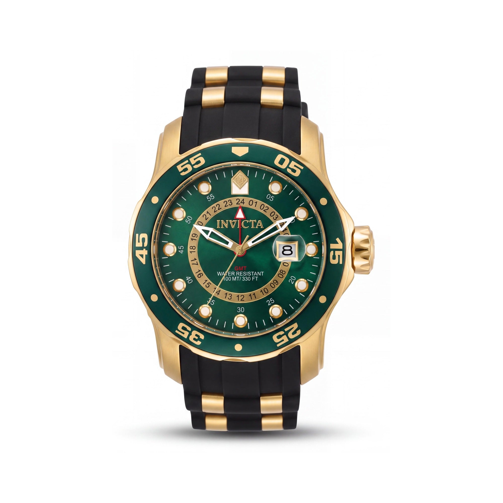 Reloj Invicta Pro Diver SCUBA 6994 para hombre, de 48 mm, cuarzo suizo, acero inoxidable chapado en oro de 18k, esfera verde, correa de silicona, GMT, luminoso, Photo 1