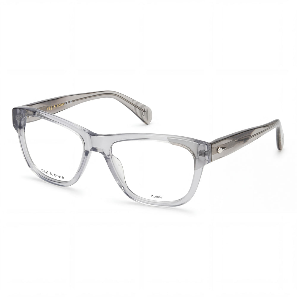 Gafas ópticas casuales para hombre Rag & Bone, montura gris de acetato, lentes de 55 mm, puente de 18 mm, patillas de 145 mm