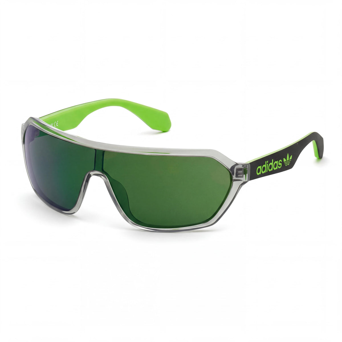Gafas de sol tipo máscara unisex modernas adidas Originals de acetato gris con lentes de espejo verdes, protección UV, 131 mm de ancho de lente, Photo 1