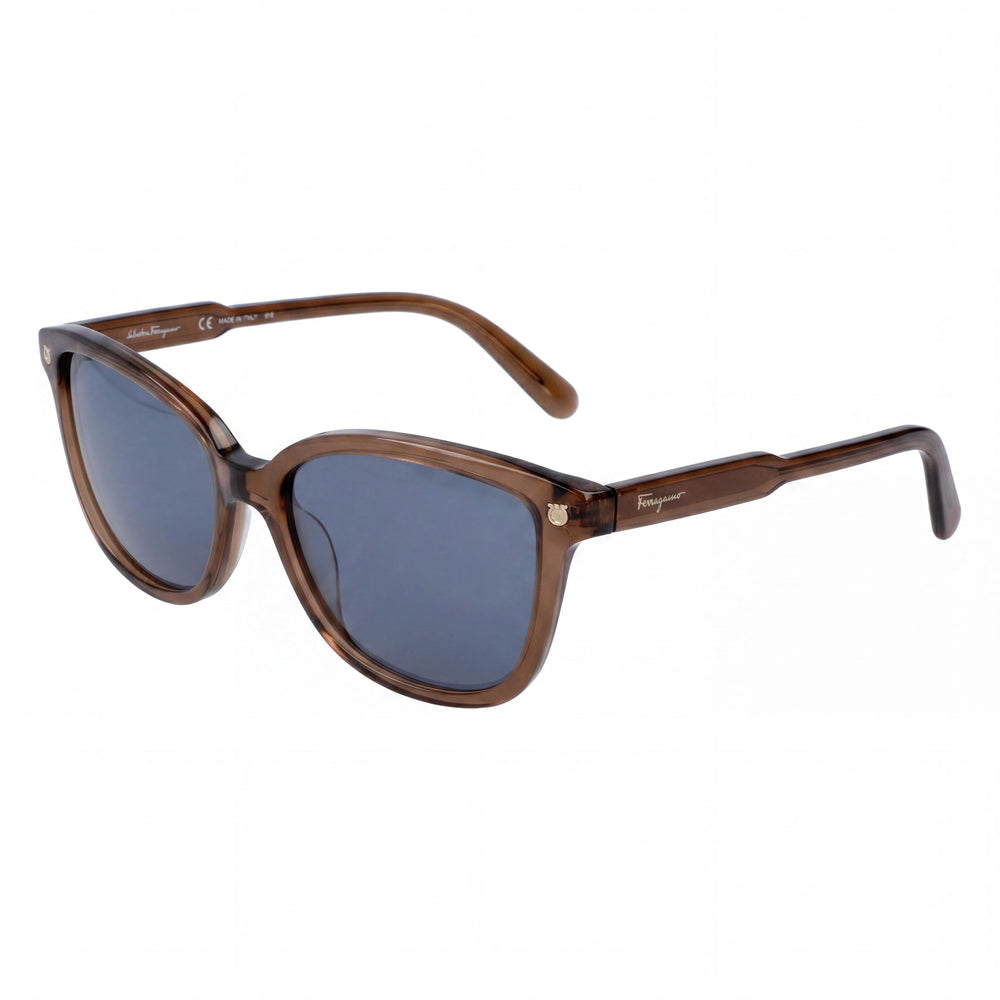 Salvatore Ferragamo Contemporary Women's Brown Acetate Square UV Protection Blue Lens 56mm Sunglasses