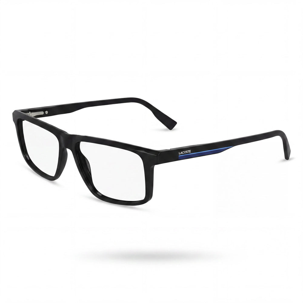 Gafas oftálmicas Lacoste Casual con montura negra para hombre y lentes de plástico transparentes, talla 55-14-145
