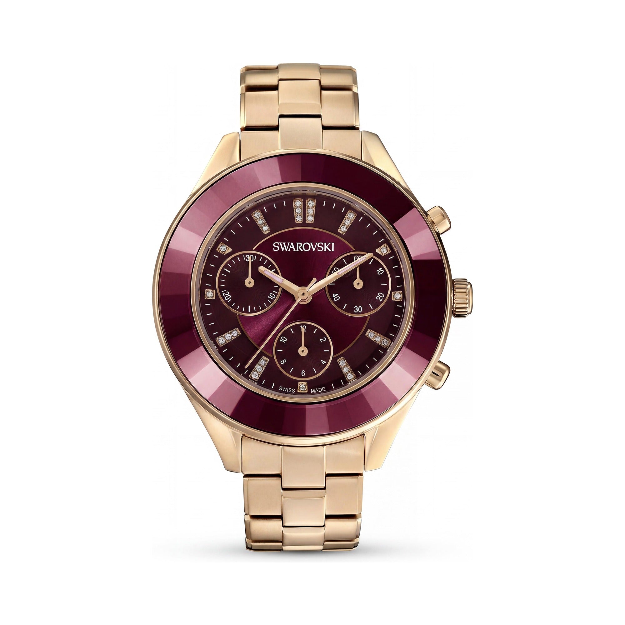 Reloj cronógrafo de cuarzo Swarovski Octea Lux Sport para mujer, esfera burdeos con efecto rayos de sol, acero inoxidable, 37 mm, Photo 1
