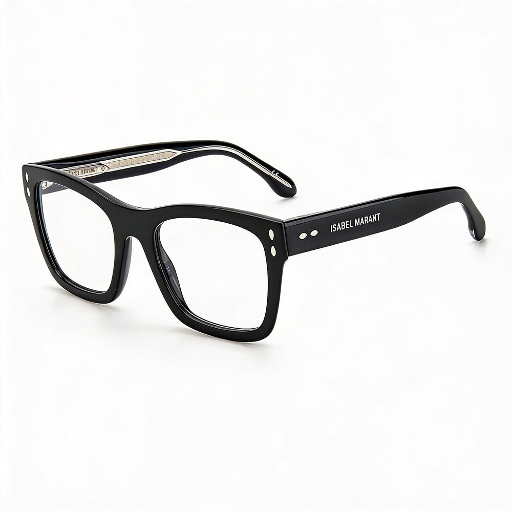 Gafas de sol unisex modernas Isabel Marant con montura de acetato negro, lentes negras, ancho de lente de 52 mm