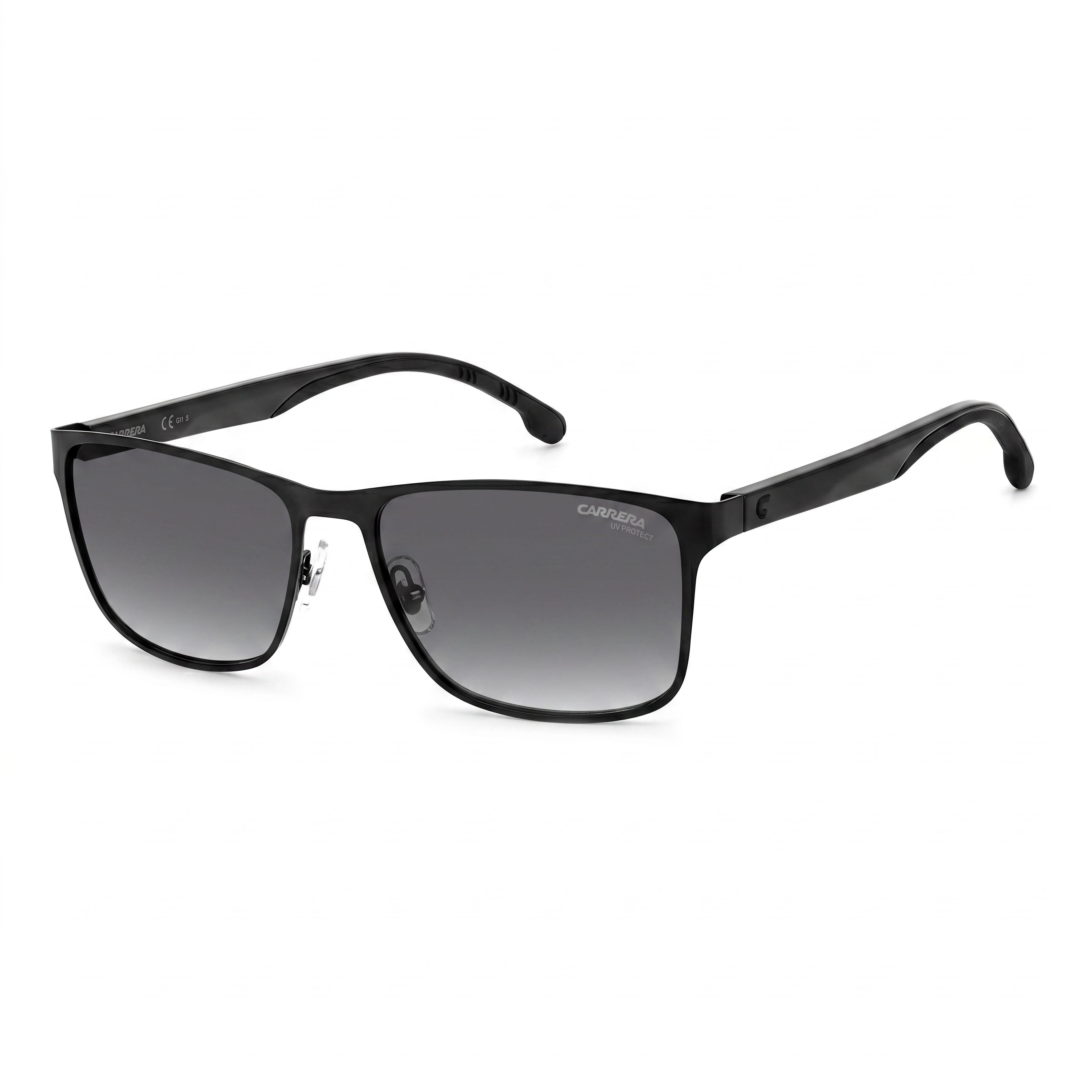 Carrera 2037t/S Unisex Rectangular Stainless Steel Non-Polarized Sunglasses, Black Frame, Dark Grey Shaded Lens, 55-16-145, Photo 1