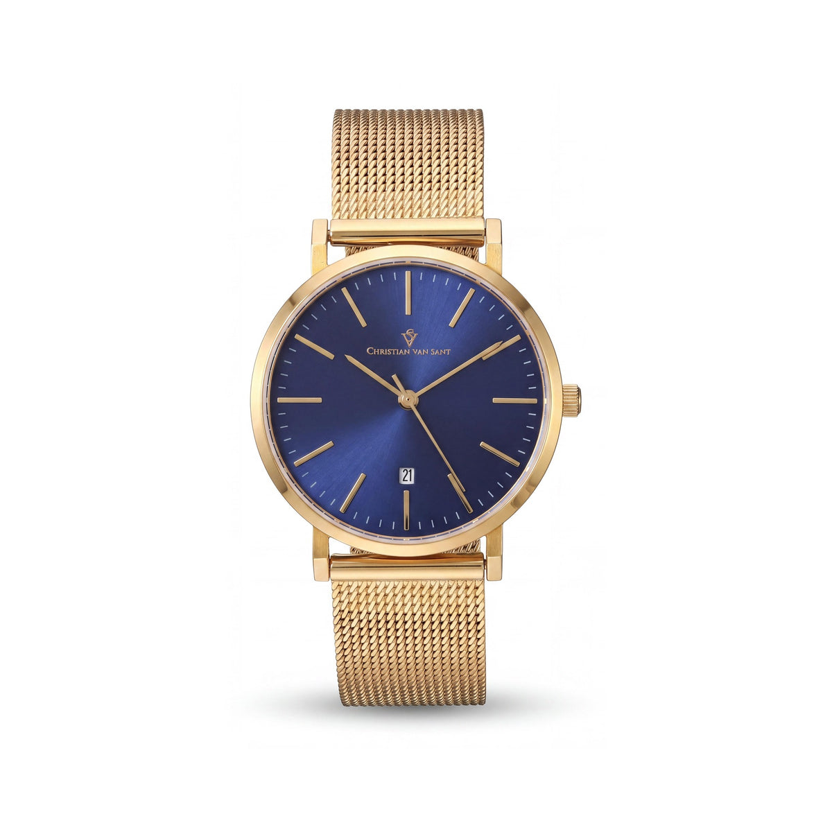 Christian Van Sant Paradigm Women's Gold Stainless Steel Bracelet Quartz Watch with Blue Dial, Water Resistant, Photo 1