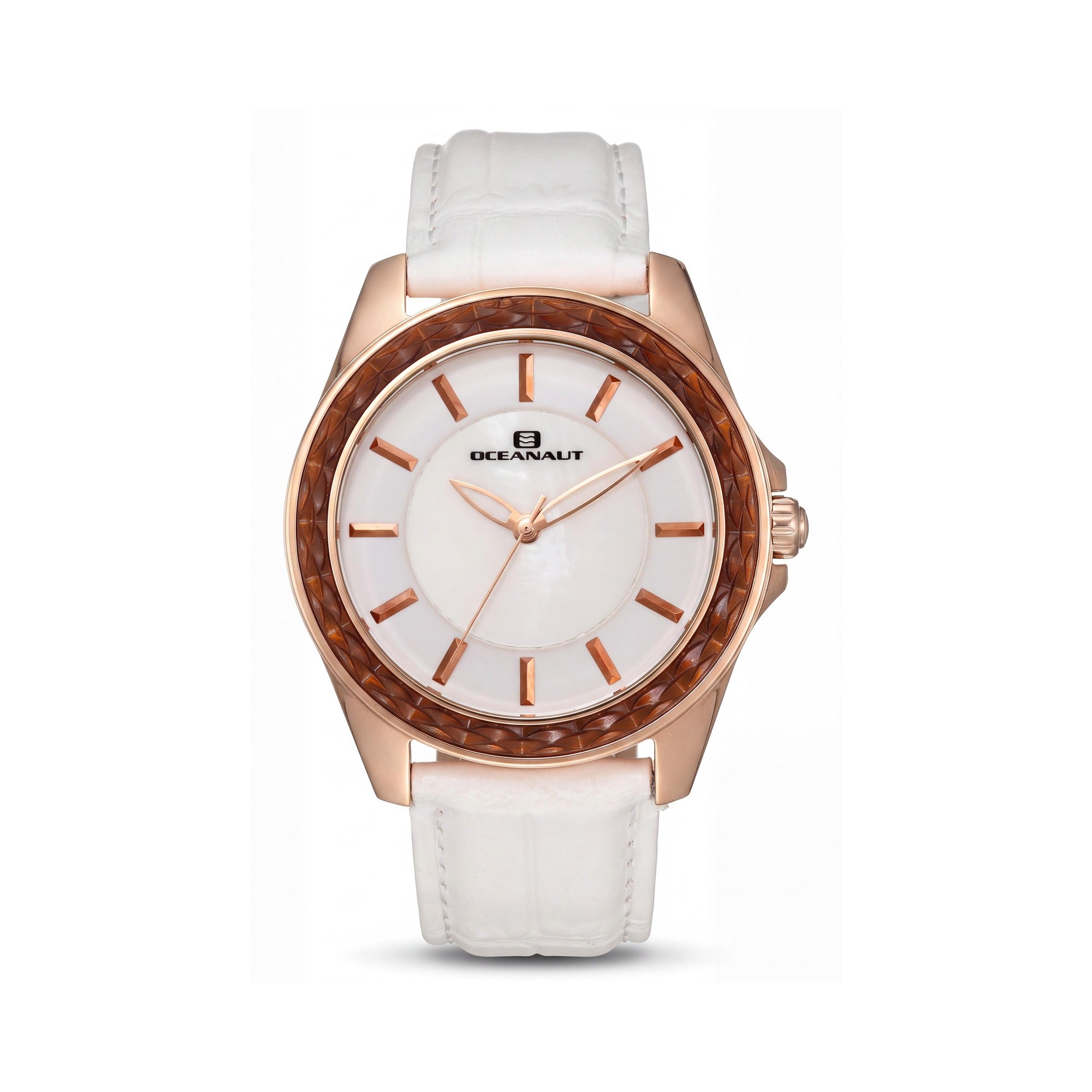 Oceanaut OC1413 Casual Women's White Mother of Pearl Dial Stainless Steel Leather Strap Rose Gold Accent 37mm Watch, Photo 1