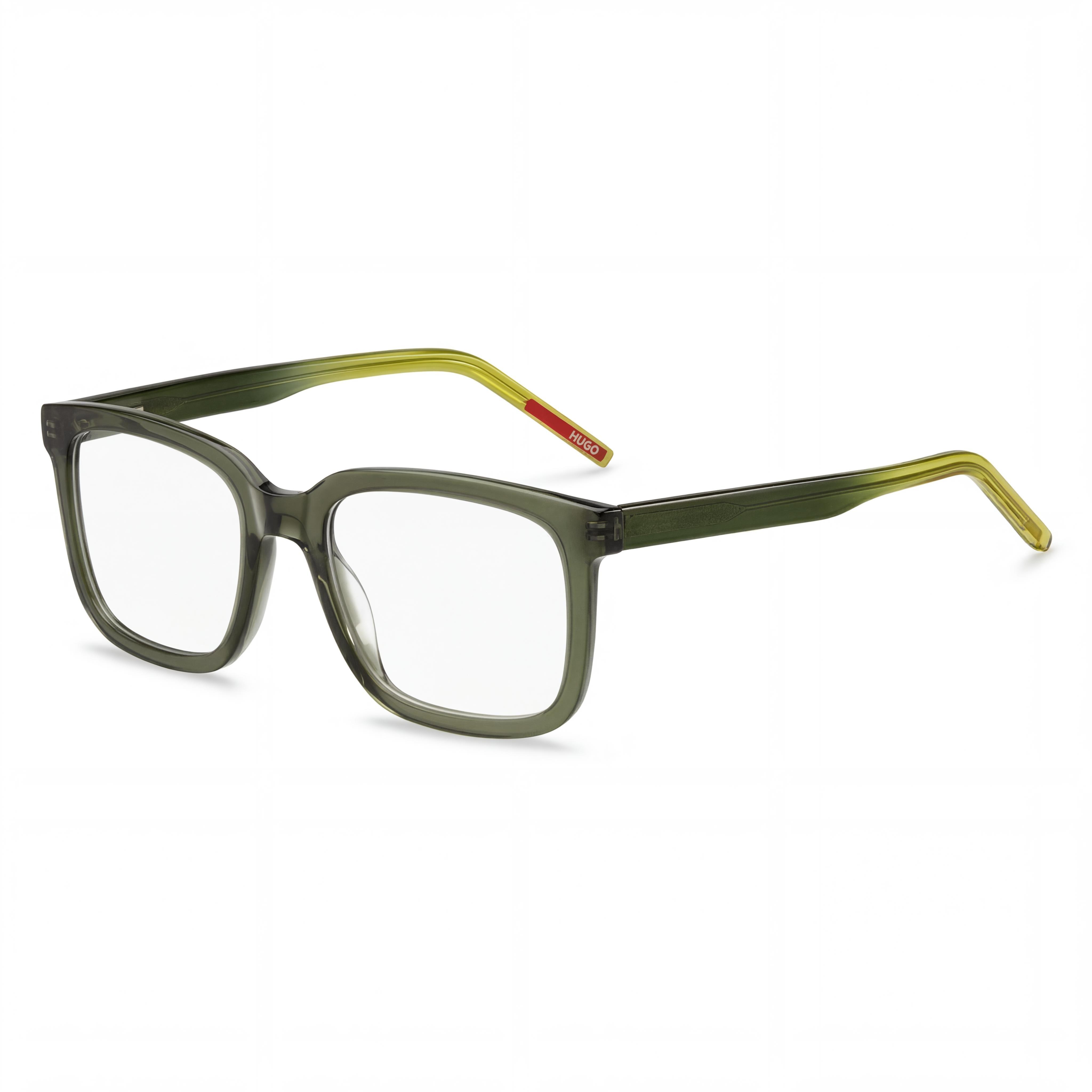HUGO Modern Men's Eyeglasses with Acetate Frame in Green Yellow and Polycarbonate Lenses, Size 51-19-145, Photo 1