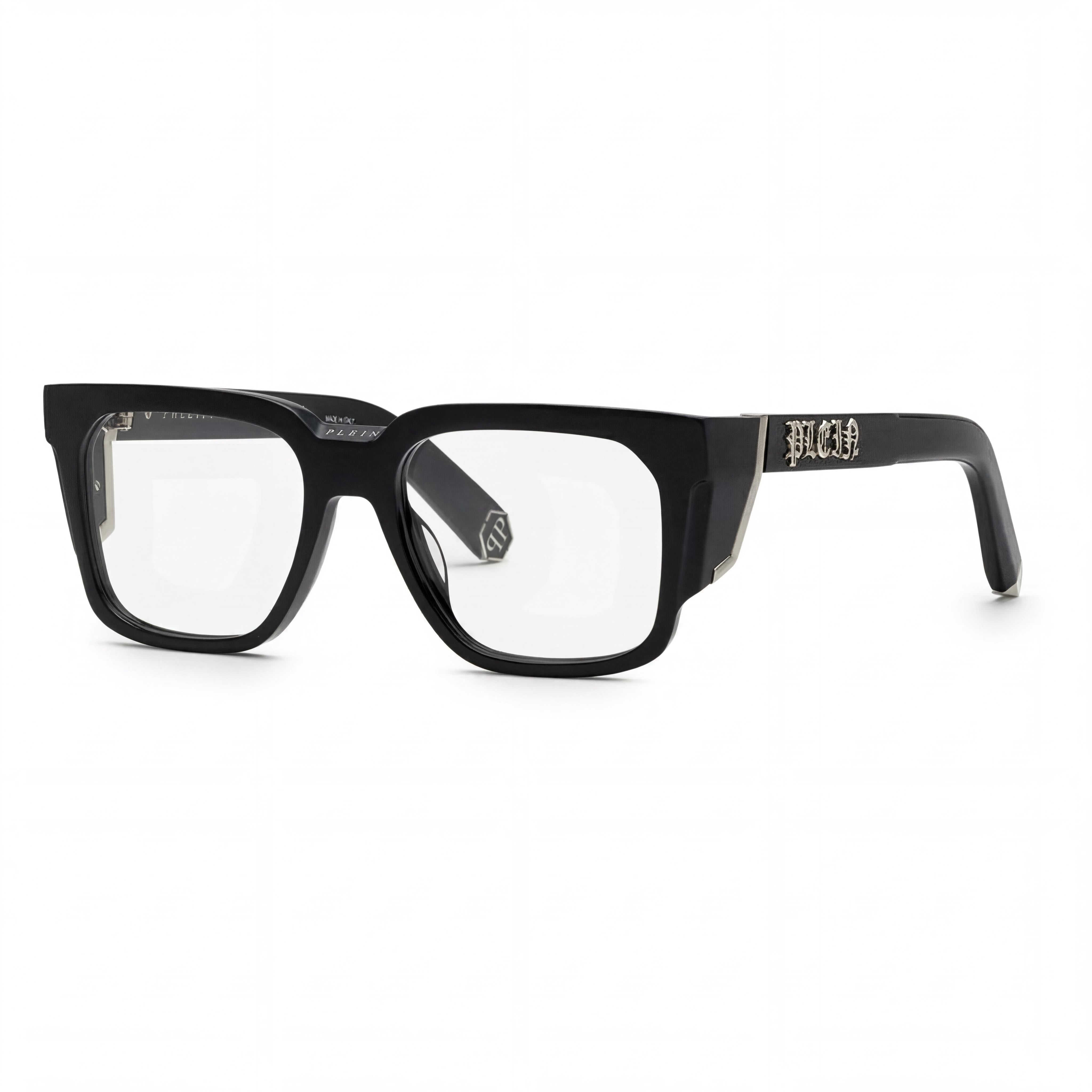 Gafas de acetato negro brillante Philipp Plein Vpp141m para hombre, lentes de 54 mm, puente de 18 mm, patillas de 145 mm, Photo 1