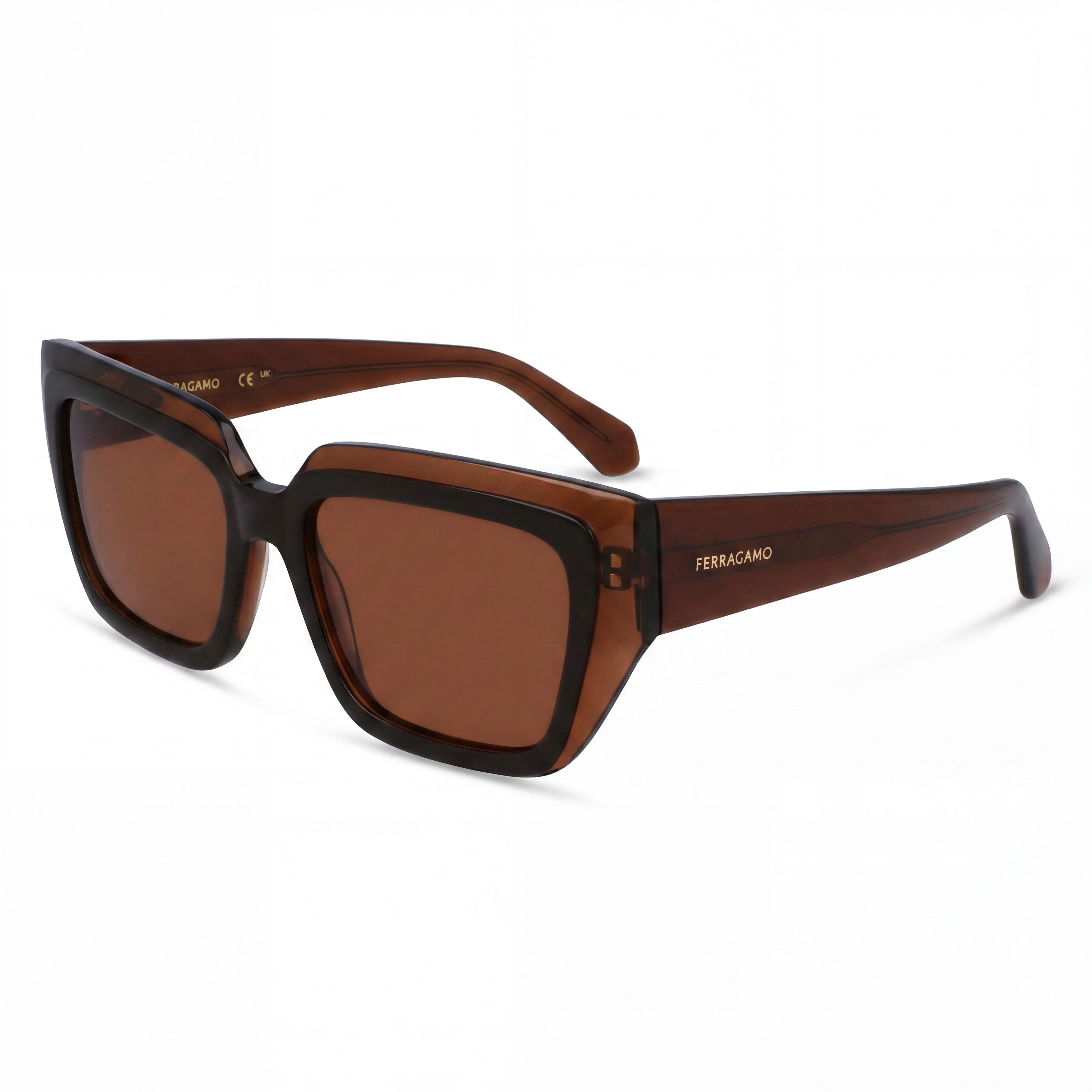 Ferragamo Sf2002s Unisex Plastic Frame Transparent Brown Lenses with UV Protection 55mm, Photo 1