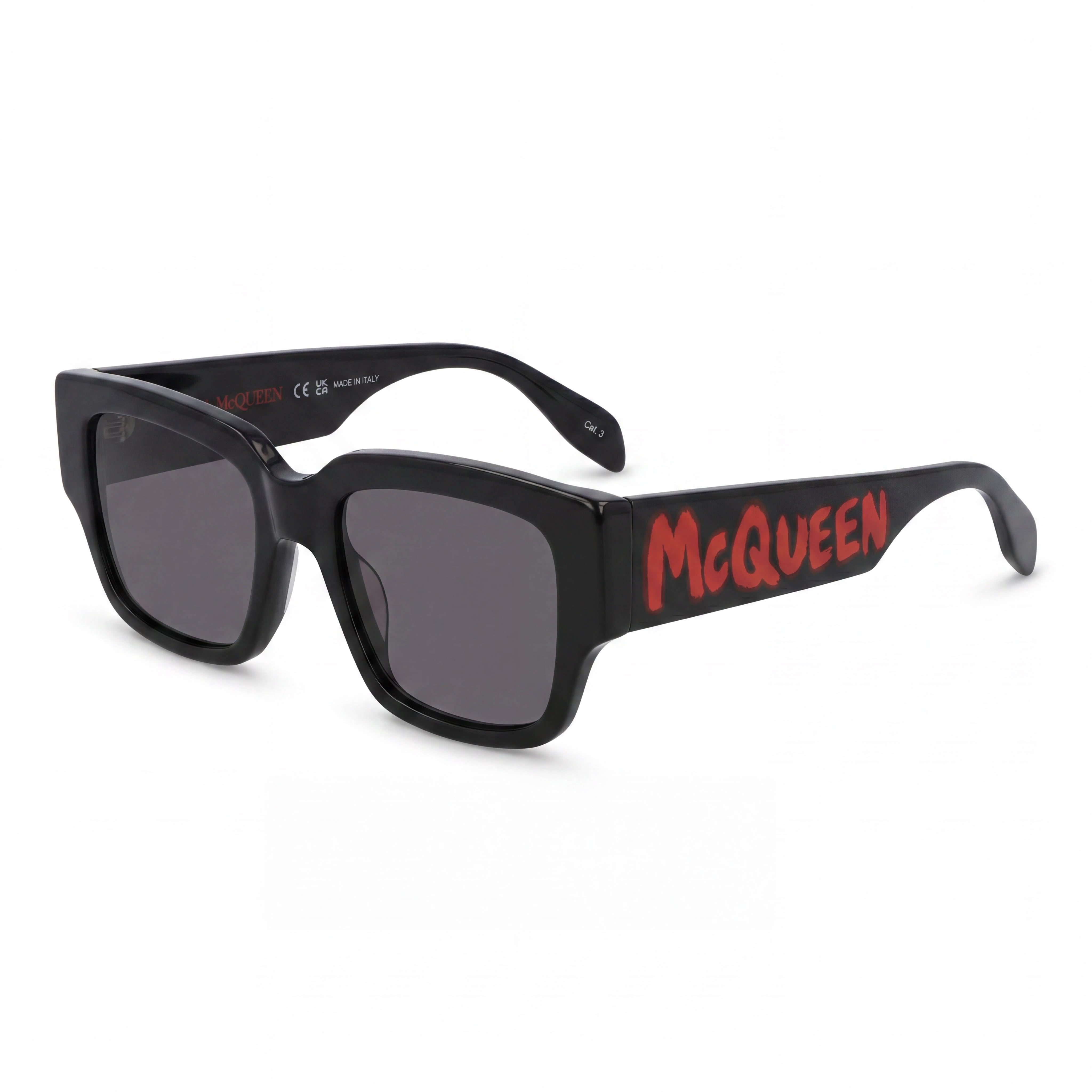 Alexander McQueen Women's Square/Rectangle Sunglasses with Acetate Frame, Black Grey, Polycarbonate UV Protected Lenses, 56mm, Photo 1