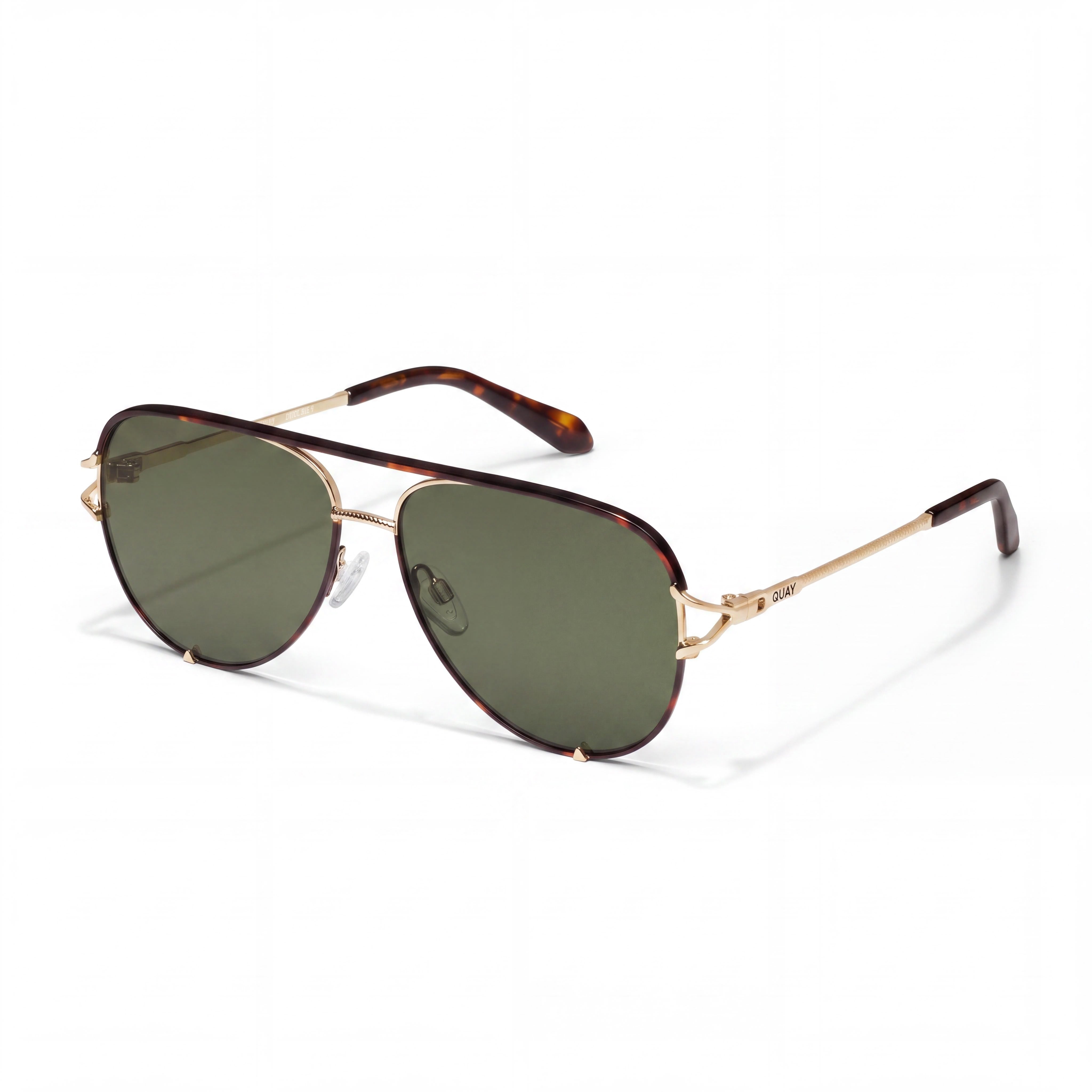 QUAY AUSTRALIA Women's HIGH KEY TWIST Aviator Sunglasses, Dark Tortoise Green Plastic Frame, Green UV Protection Lenses 60mm, Photo 1