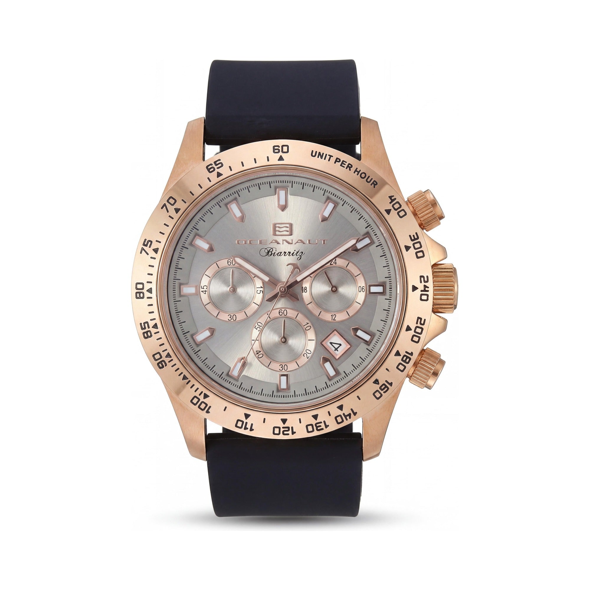 Reloj Oceanaut Biarritz para hombre, cronógrafo, esfera plateada, caja de acero inoxidable, correa de caucho, resistente al agua, 44 mm, Photo 1