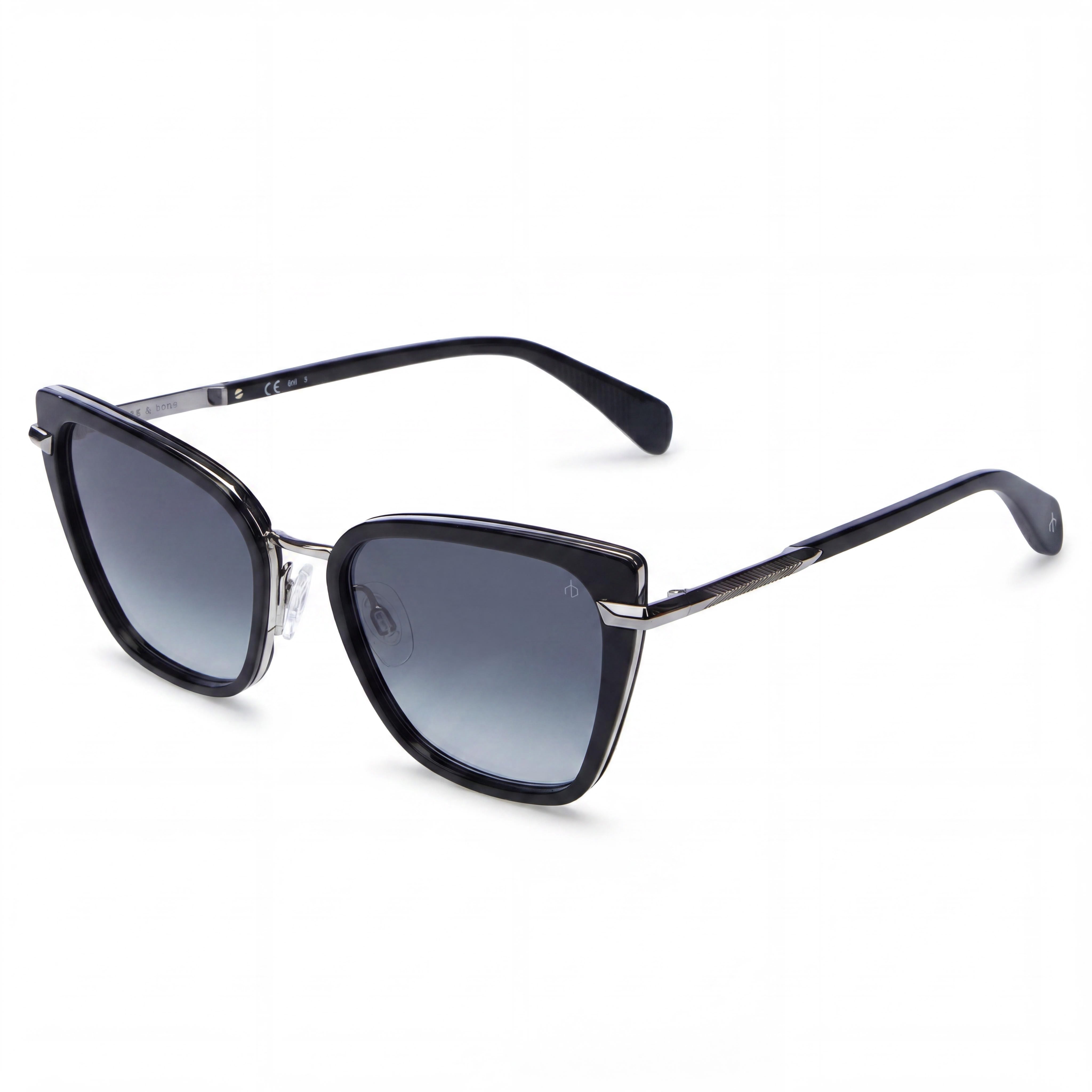 Gafas de sol rag &amp; bone Rnb1057/G/S para mujer, de acetato negro, con protección UV 100%, lentes de color gris oscuro, 56 mm, Photo 1