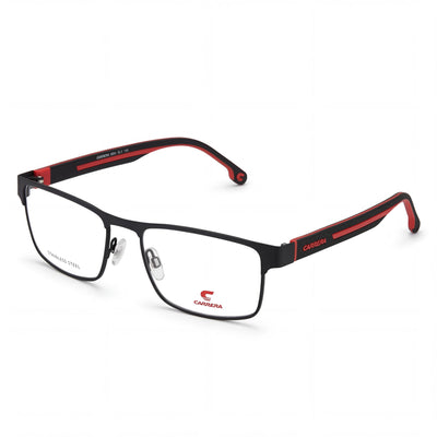 Gafas de sol Carrera Modern para hombre con montura de acero de aleación y lentes de policarbonato, color negro mate y rojo, 55-18-145 mm
