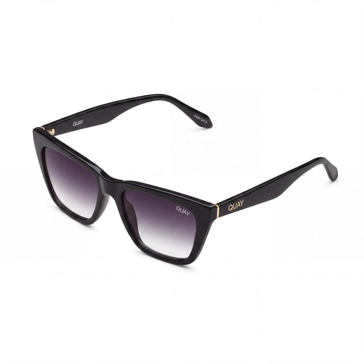 QUAY AUSTRALIA Call the Shots Women's Cat Eye Black Fade Plastic 100% UV Protection Sunglasses 145mm, Photo 1