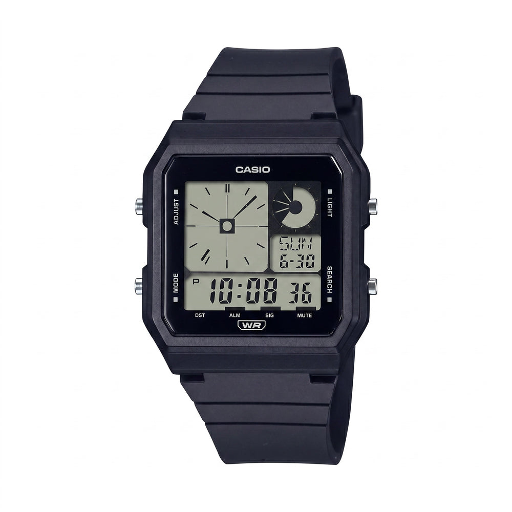 Reloj Casio LF-20W-1ACF Unisex con Correa de Resina Biológica Negra, Hora Mundial, Iluminación LED, Cronómetro, 5 Alarmas