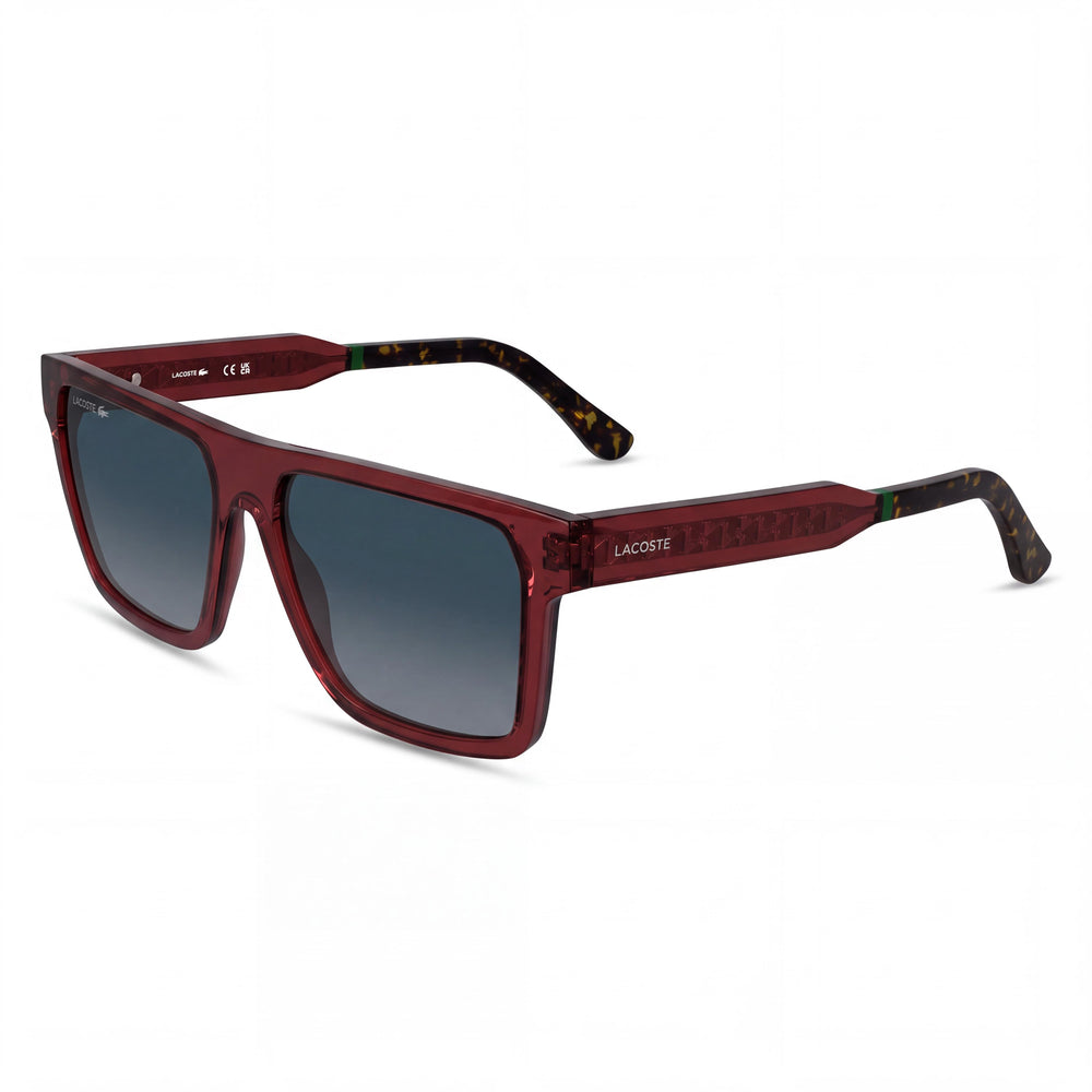 Gafas para hombre Lacoste L6059s con montura de plástico color burdeos transparente y lentes sólidas azules con protección UV de 56 mm