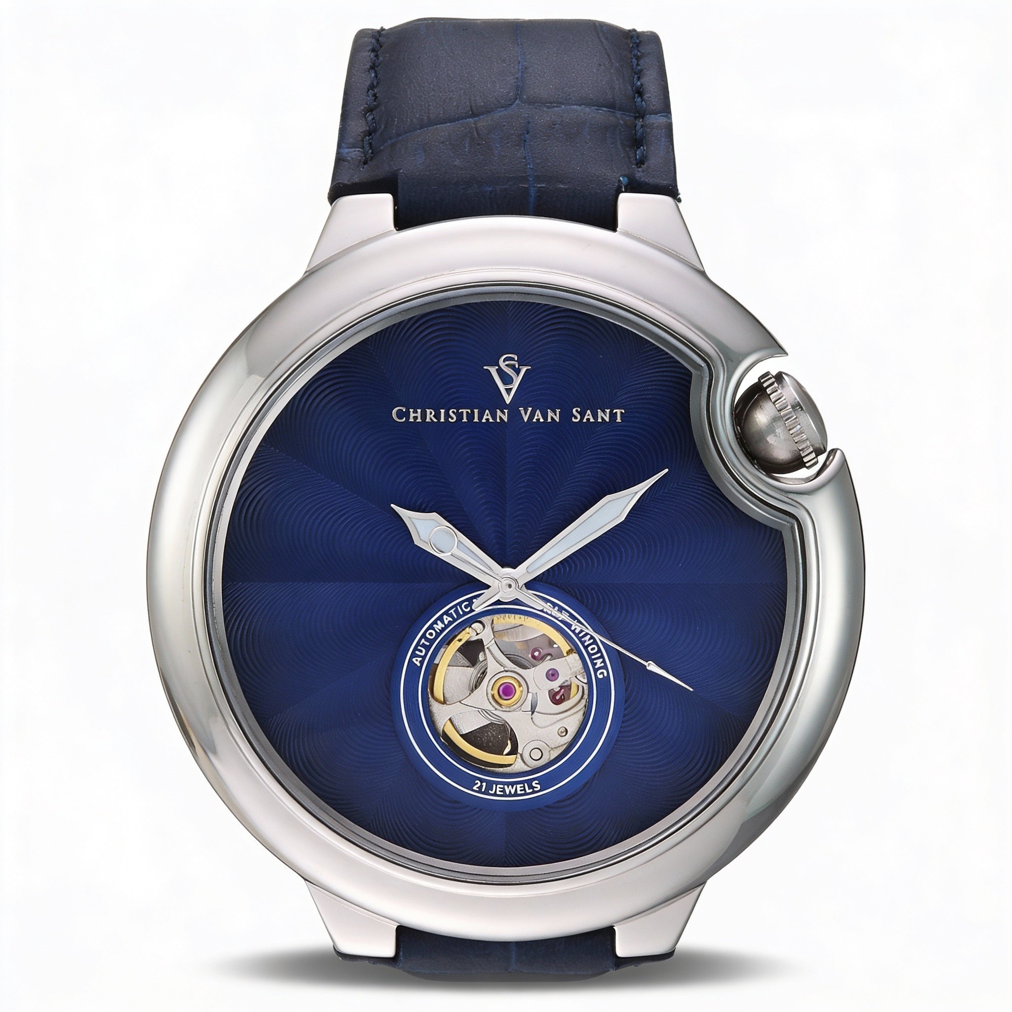 Reloj automático Christian Van Sant Cyclone para hombre, esfera azul, acero inoxidable, correa de piel, 46 mm, resistente al agua hasta 50 m., Photo 1