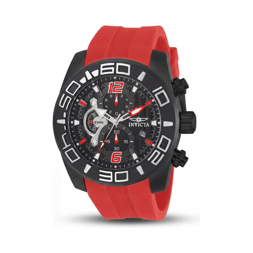 Reloj de cuarzo Invicta para hombre, modelo Pro Diver, con caja negra, correa de silicona roja y cronógrafo, 50 mm