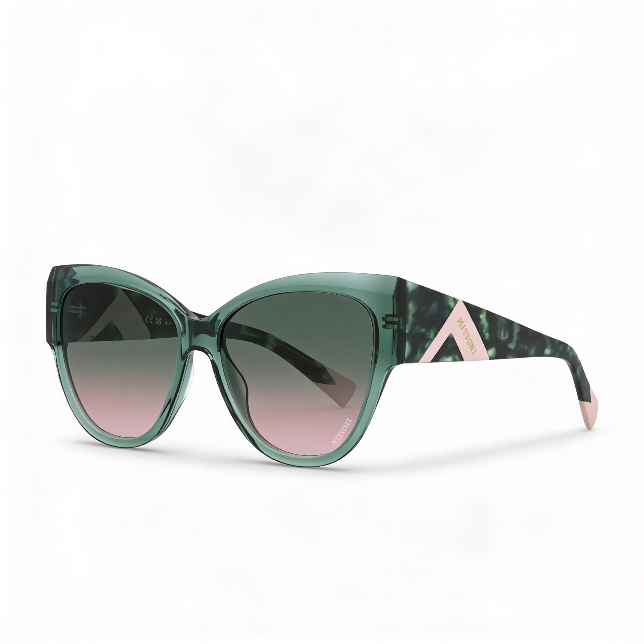 Gafas de sol casuales M Missoni para mujer, montura verde de acetato y lentes de policarbonato verde y rosa, 57-16-140, Photo 1