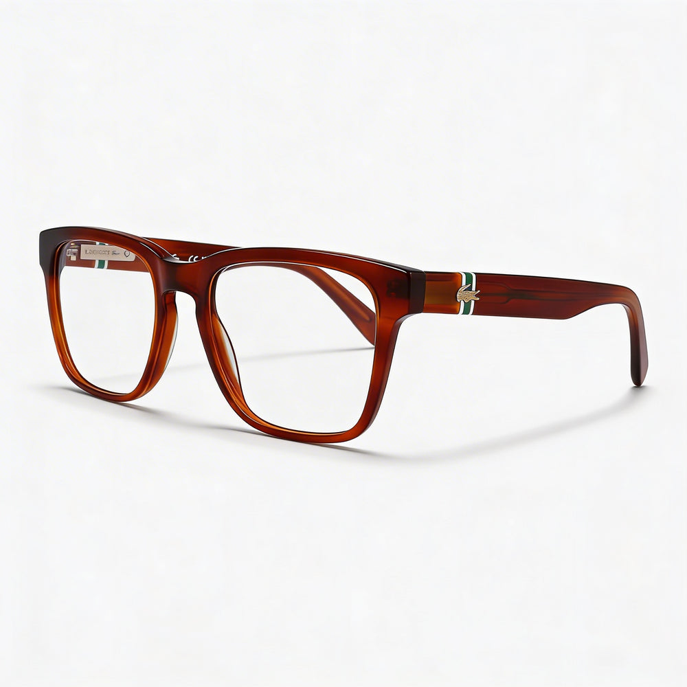 Gafas unisex Lacoste L2932 de estilo moderno con montura metálica y lentes, color Havana rubio, 53 mm