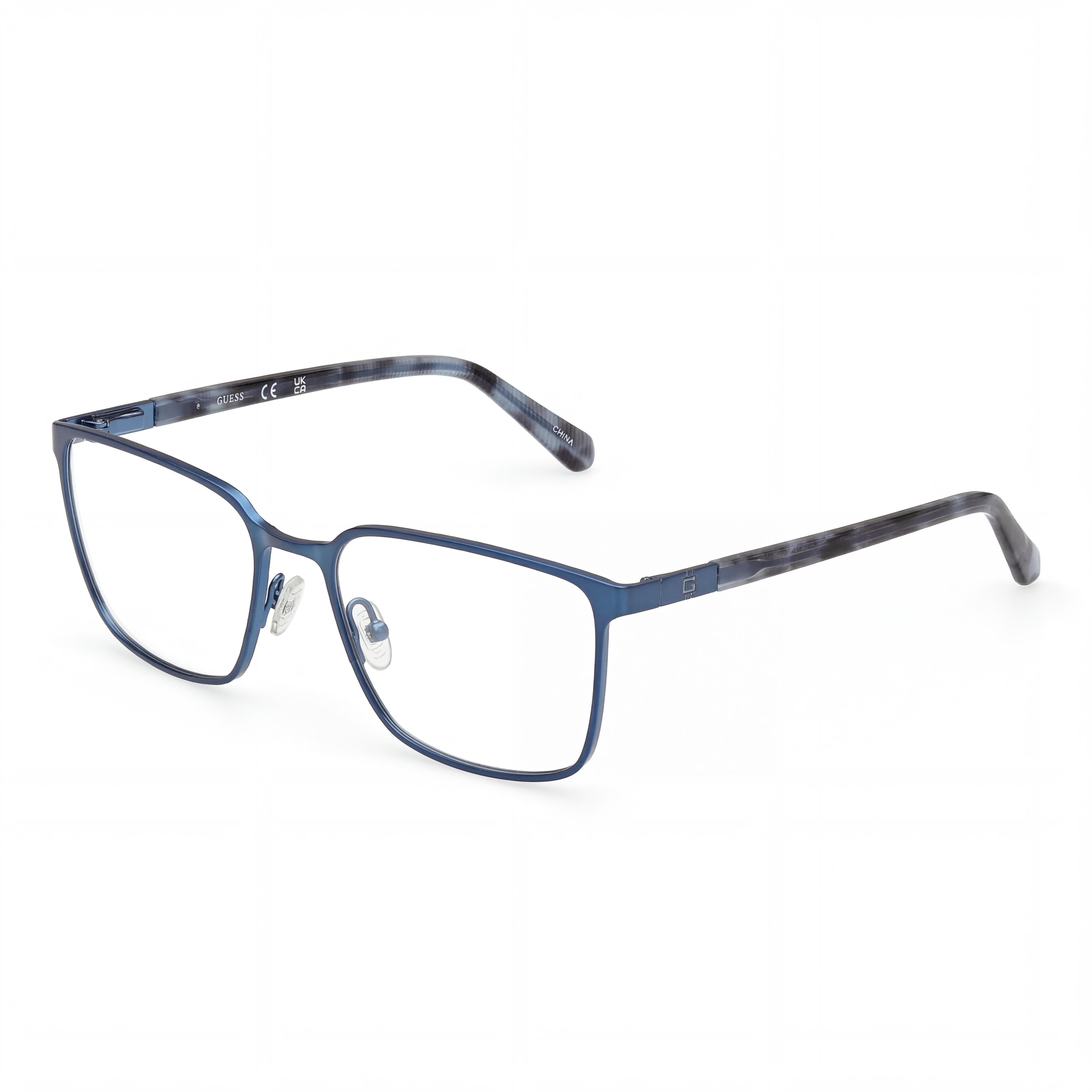 Guess Gu50243 Men's Metal Optical Eyeglasses with Matte Shiny Blue Frame Size 58-18-145, Photo 1