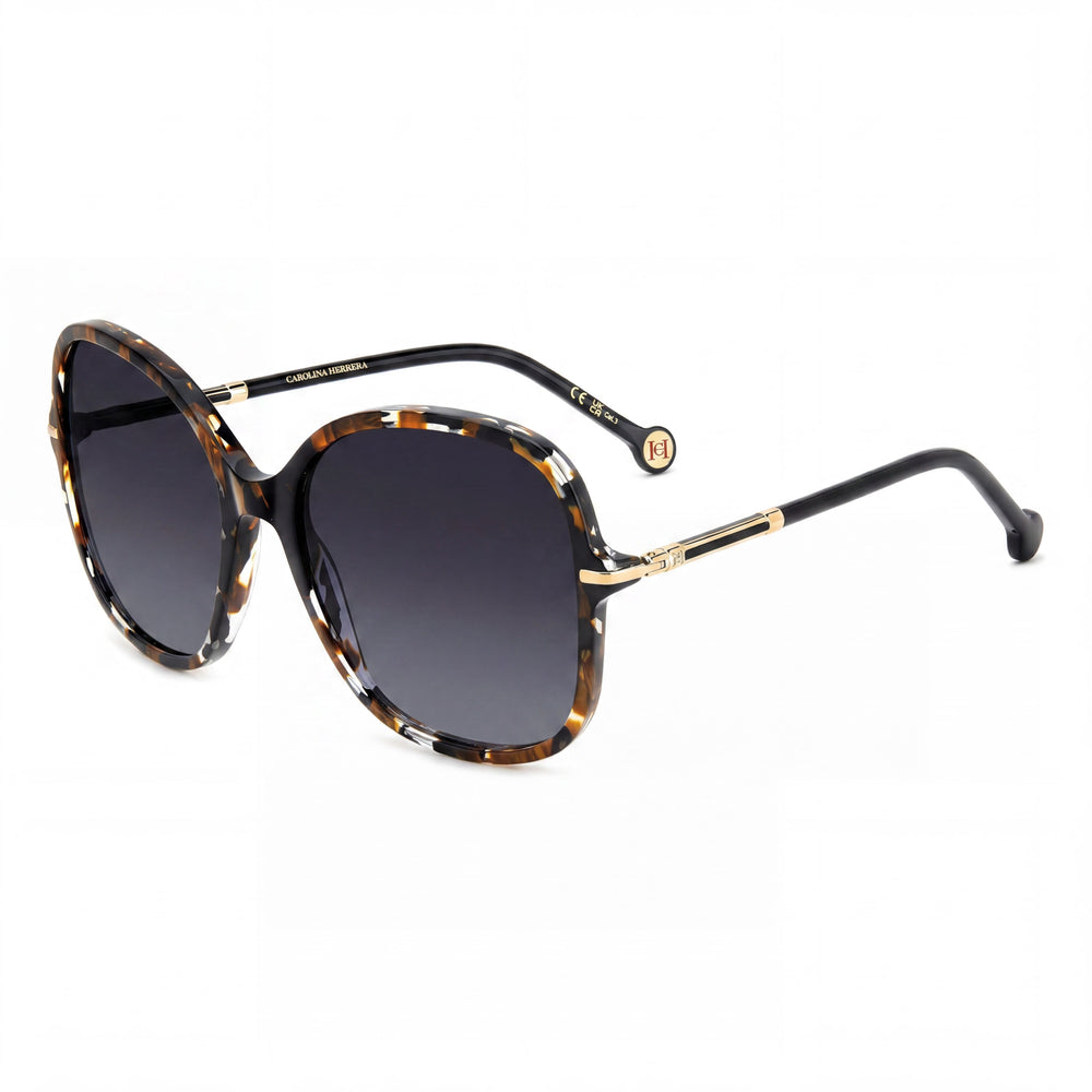 Carolina Herrera Casual Women's Black Havana Gold Acetate Non-Polarized Sunglasses, Bridge 18mm, Temple 135mm