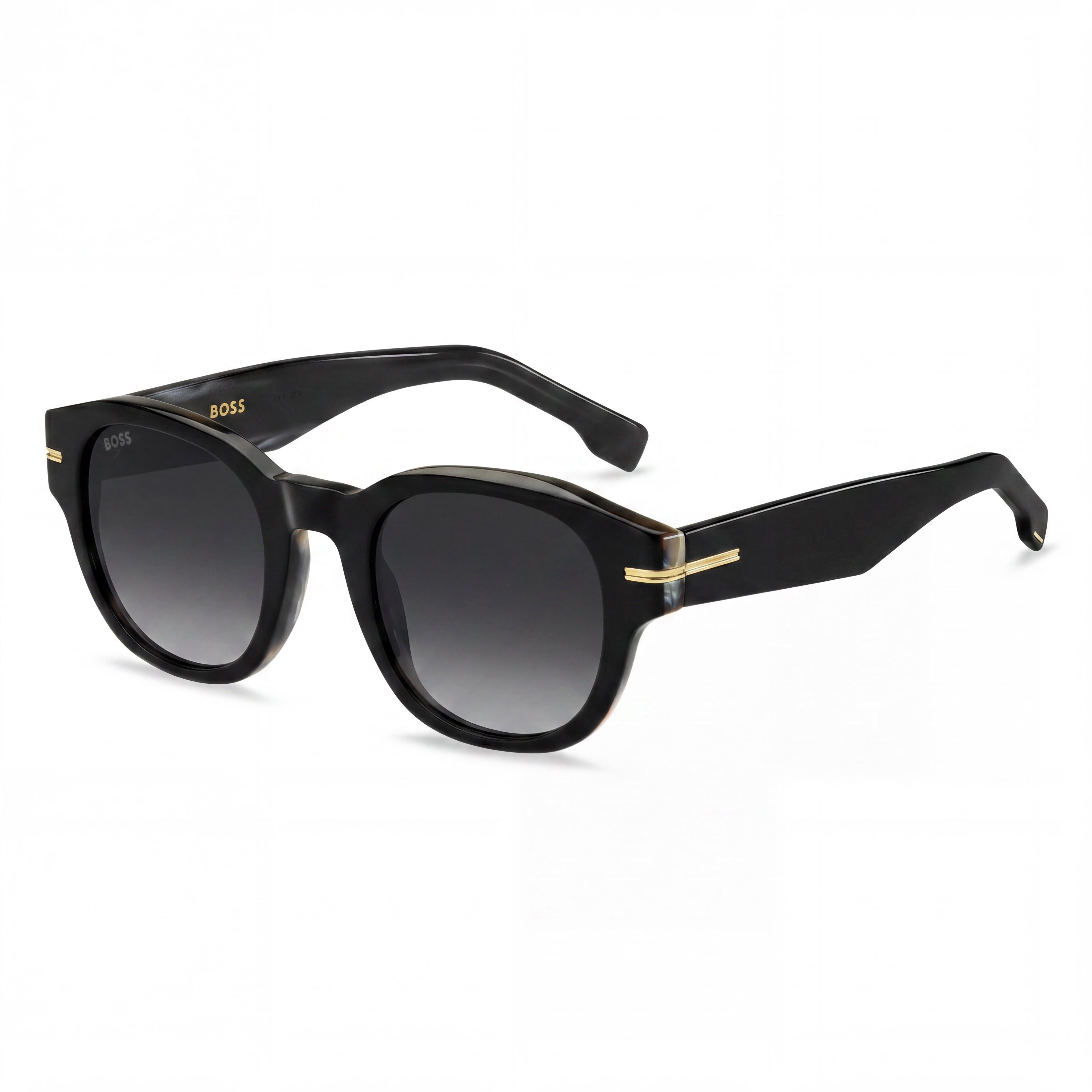 Gafas de sol rectangulares Hugo Boss Boss 1717/S para mujer, armazón de acetato a rayas blancas y negras, lente de policarbonato marrón Sol-X, 48 mm, Photo 1