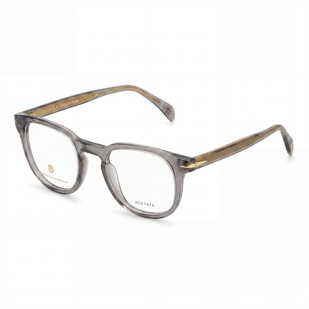 Monturas ópticas de plástico David Beckham Db 1072 para hombre en gris, con un ancho de lente de 50 mm, un ancho de puente de 22 mm y una longitud de patilla de 145 mm.