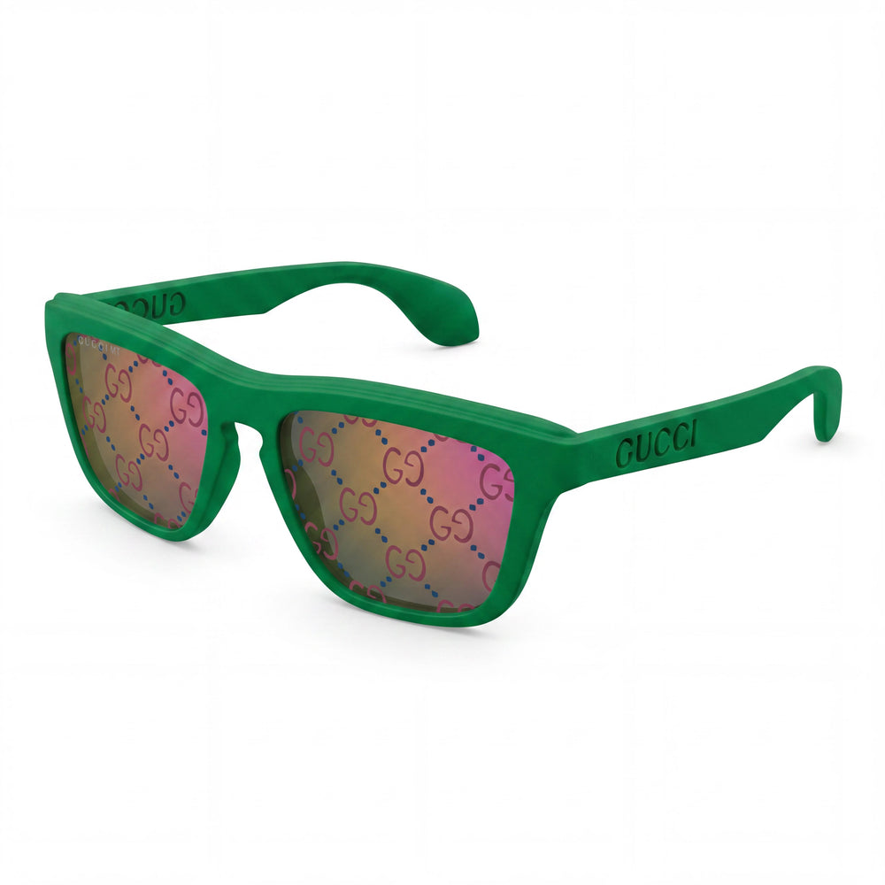 Gafas de sol Gucci Casual Collection para hombre con montura de plástico verde y lentes azules, 55 mm