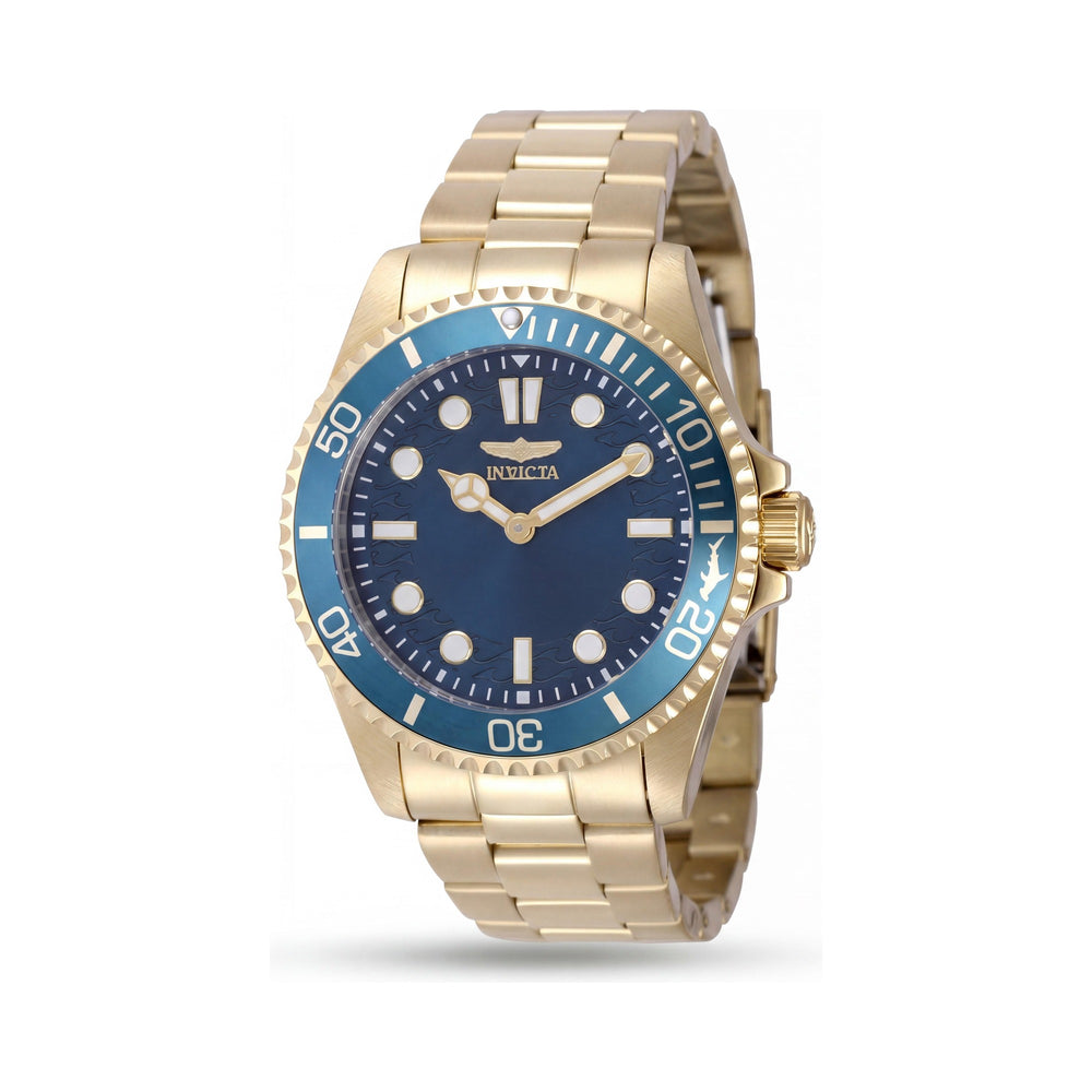 Invicta Pro Diver 49699 Men's 43mm Gold Stainless Steel Quartz Watch, Blue Dial, 10 ATM Water Resistant