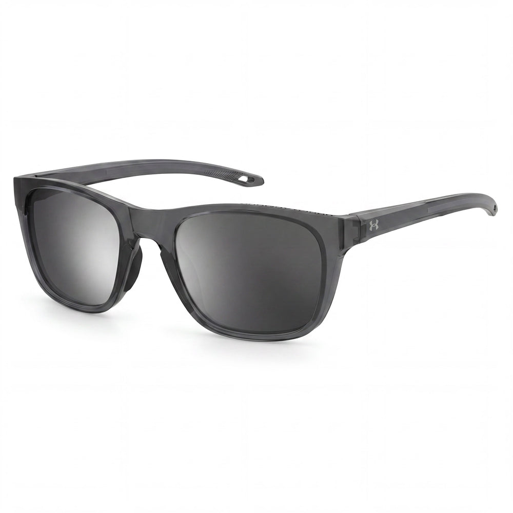 Gafas de sol unisex clásicas Under Armour con montura de poliamida, color gris plateado, espejadas, sin polarizar, con protección UV, 55 mm