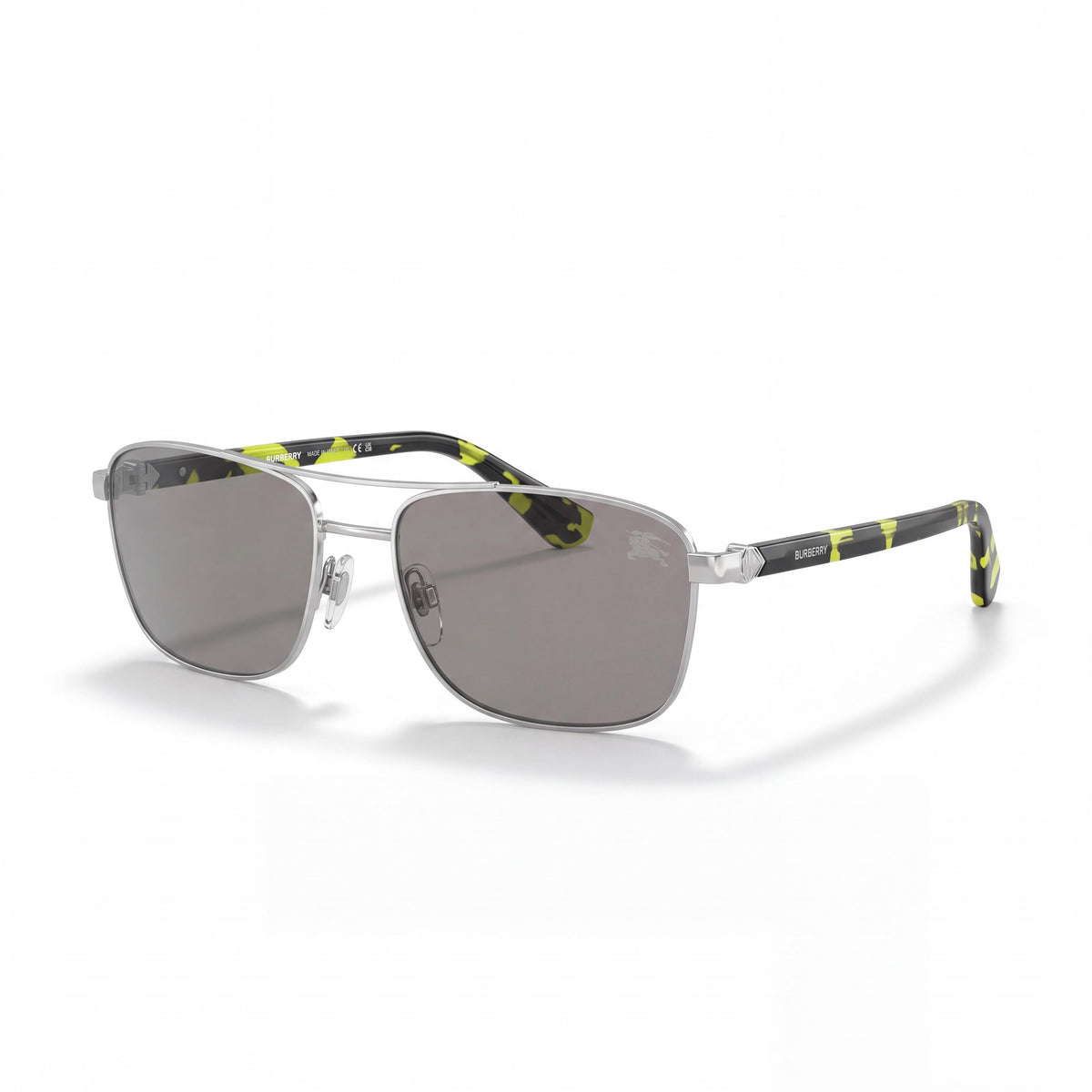 BURBERRY BE3163 Women's Classic Rectangular Silver Metal Light Grey Mirror Silver UV Protection Sunglasses 60mm, Photo 1