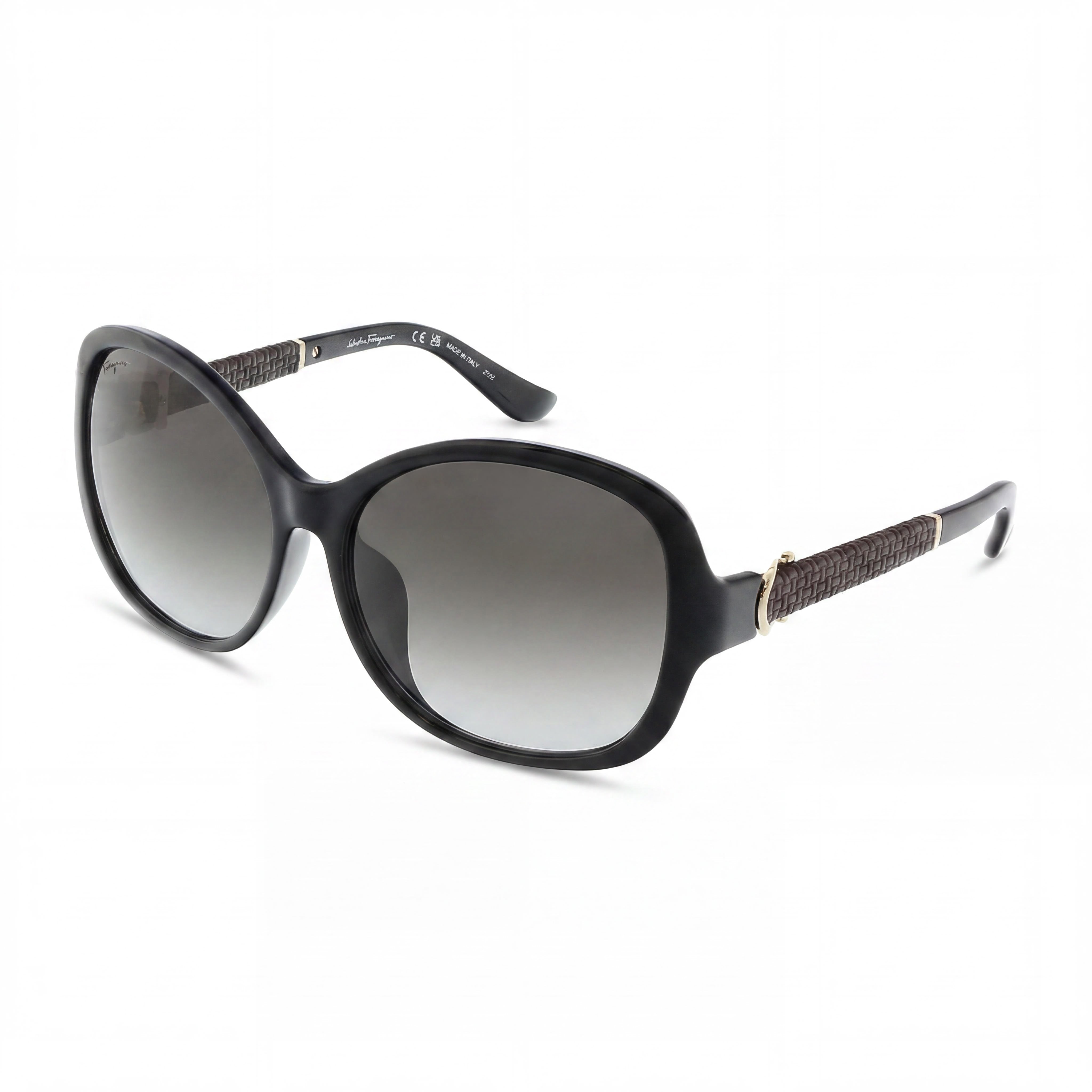 Gafas de sol Ferragamo Oval Gradiente Negro/Gris para mujer con montura de plástico negra y gris degradado, lentes grises degradadas, protección 100% UV de 59 mm, Photo 1