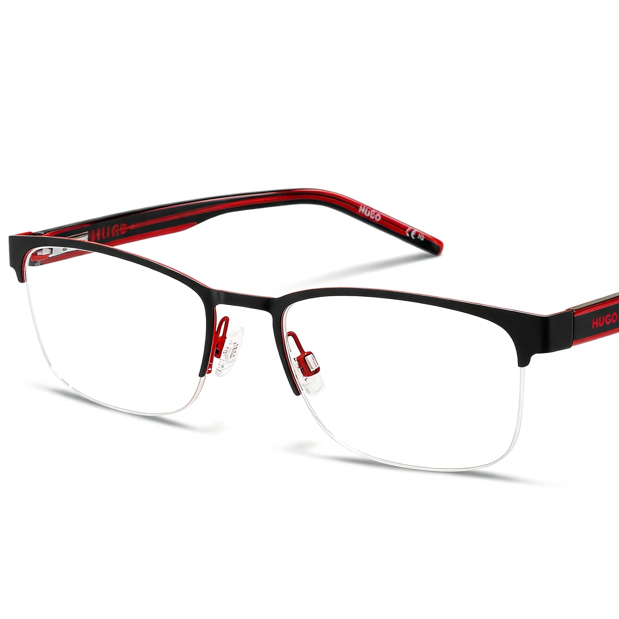 Gafas de sol modernas HUGO para mujer con montura de acero de aleación en negro y rojo y lentes de 53 mm de ancho., Photo 1