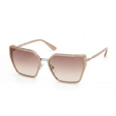 GUESS Women's Injected Sun Glasses Polarized, Shiny Beige Gradient Brown Plastic Frame, Size 59