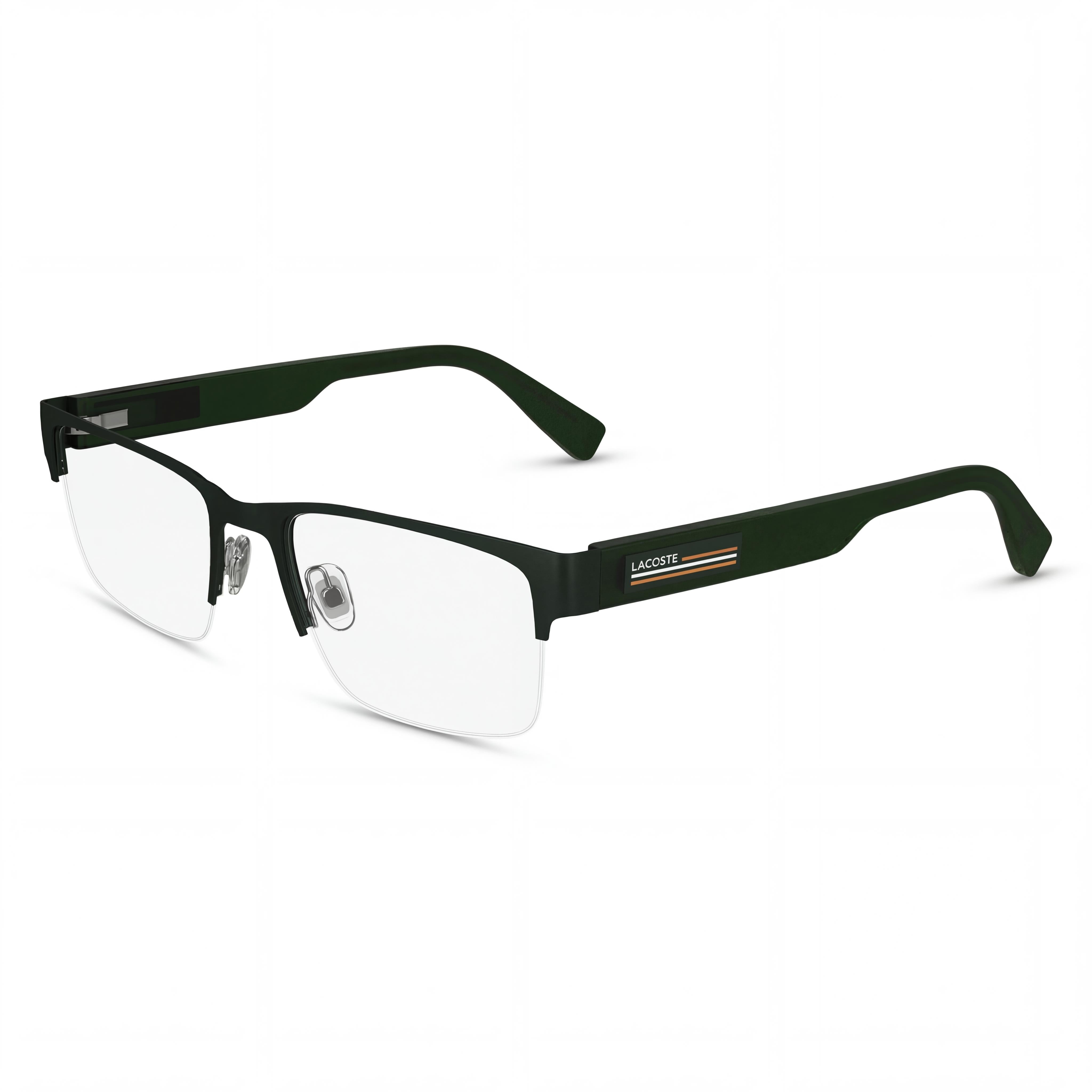Montura de gafas unisex moderna Lacoste de Metallo en acabado verde mate, 54 mm de ancho de lente, Photo 1