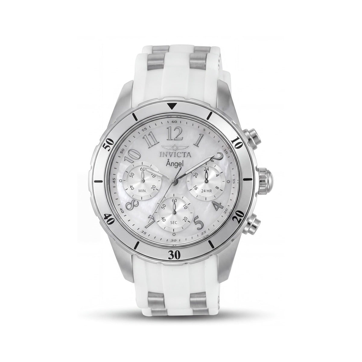 Reloj de cuarzo Invicta para mujer, caja de acero inoxidable de 40 mm, esfera blanca, correa de acero inoxidable y silicona, resistente al agua, Photo 1