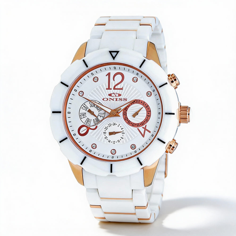 Oniss Men's ARUBA ON7200 White Dial Stainless Steel Ceramic Quartz Watch