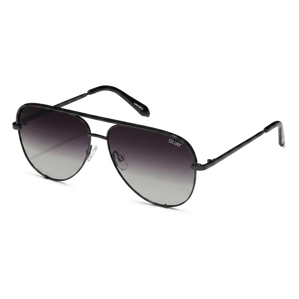 Gafas de sol de metal Quay Australia High Key extragrandes para mujer, negras degradadas, polarizadas, con protección UV, 64 mm