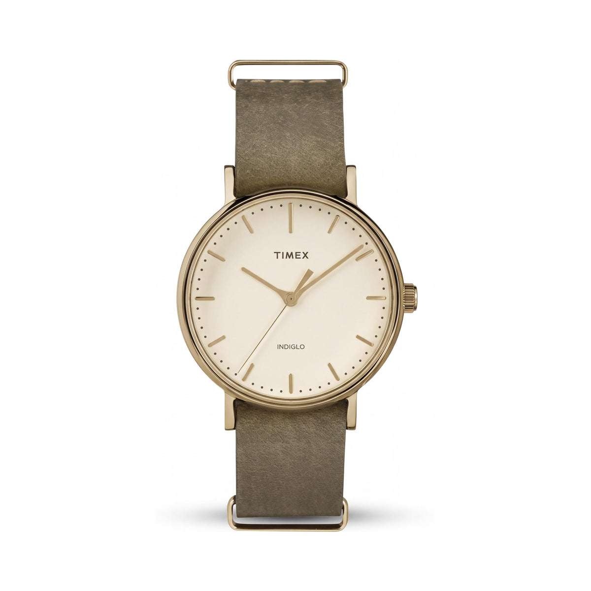 Timex Women's Weekender Fairfield TW2P98500 Round Gold Tone Steel Green Leather Strap Watch 37mm Water Resistant, Photo 1