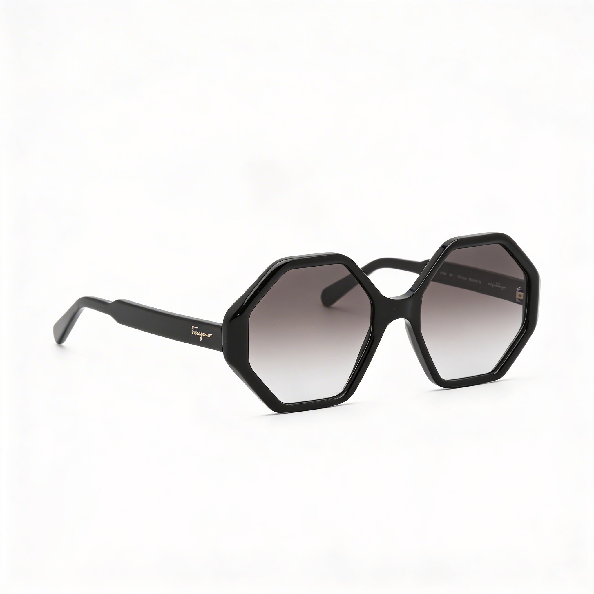 Salvatore Ferragamo SF1070S Women's Black Acetate Hexagonal Grey Gradient 100% UV Protection Sunglasses 55mm, Photo 2