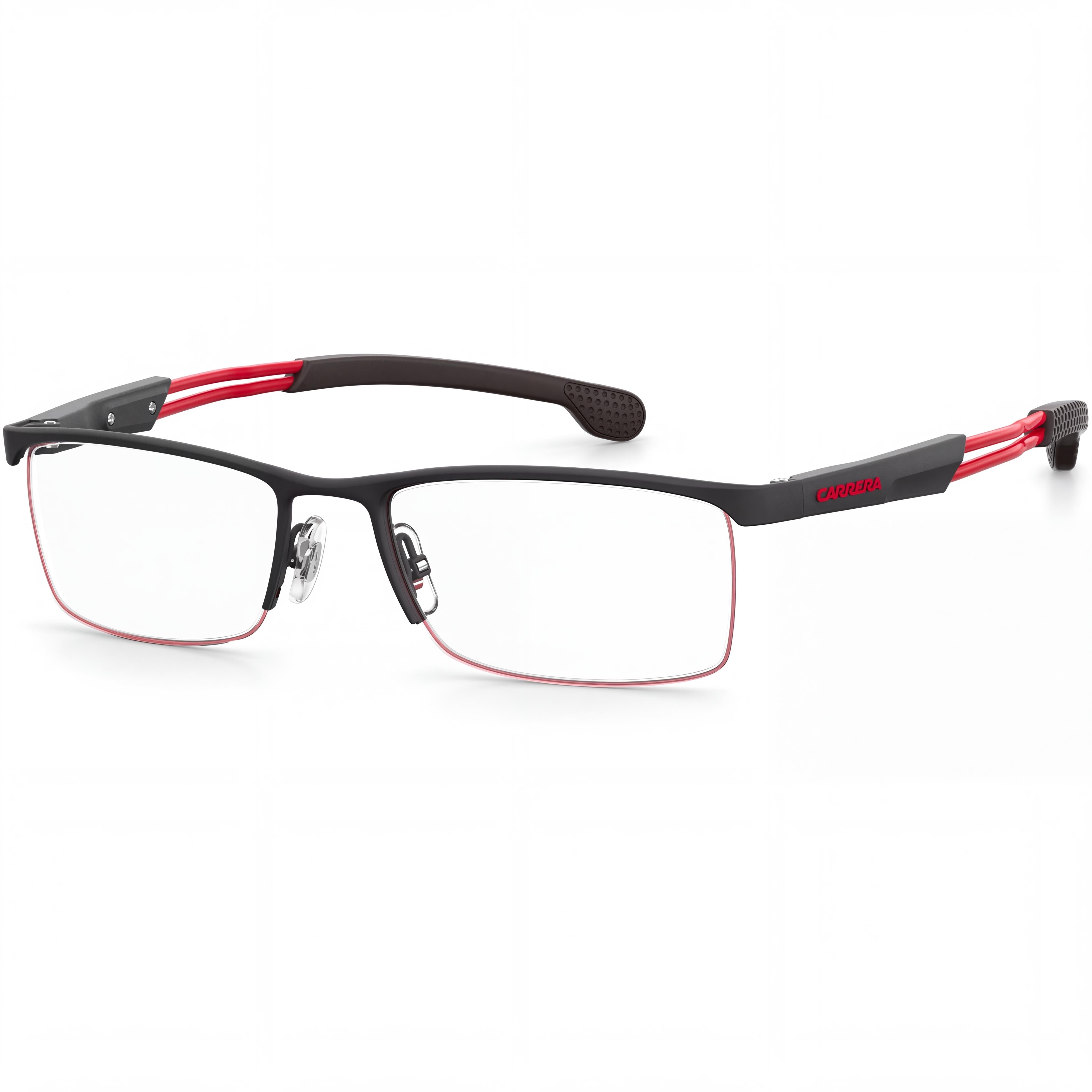 Carrera 4408 Unisex Matte Black/Red Semi-Rimless Rectangular Alloy Steel Optical Eyeglasses 54mm, Photo 1