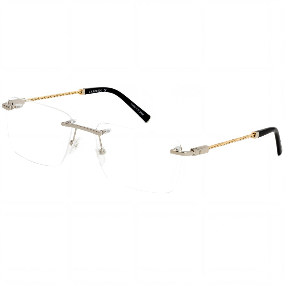 Charriol Pc75063 Men's Eyeglasses with Shiny Silver Gold Metal Frame and Clear Lenses 50mm