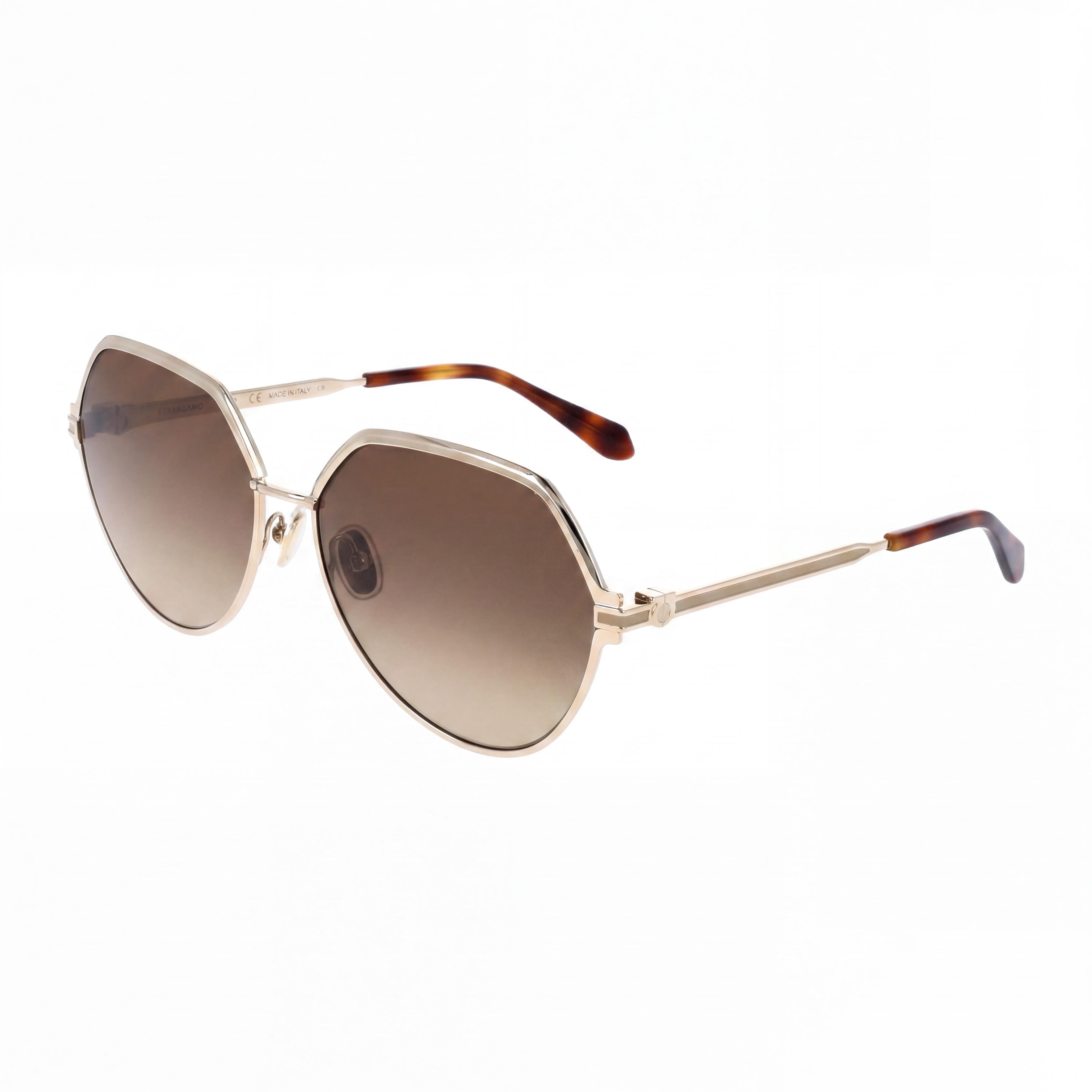 Gafas de sol de metal modernas Ferragamo para hombre no polarizadas con lentes UV 400 de color dorado y marrón degradado de 62 mm, Photo 1