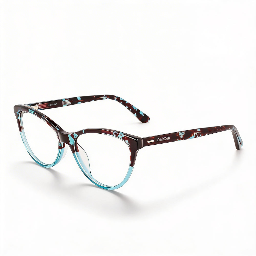 Gafas de vista unisex Calvin Klein CK21519 Cat Eye, montura de plástico azul habana transparente, 53 mm