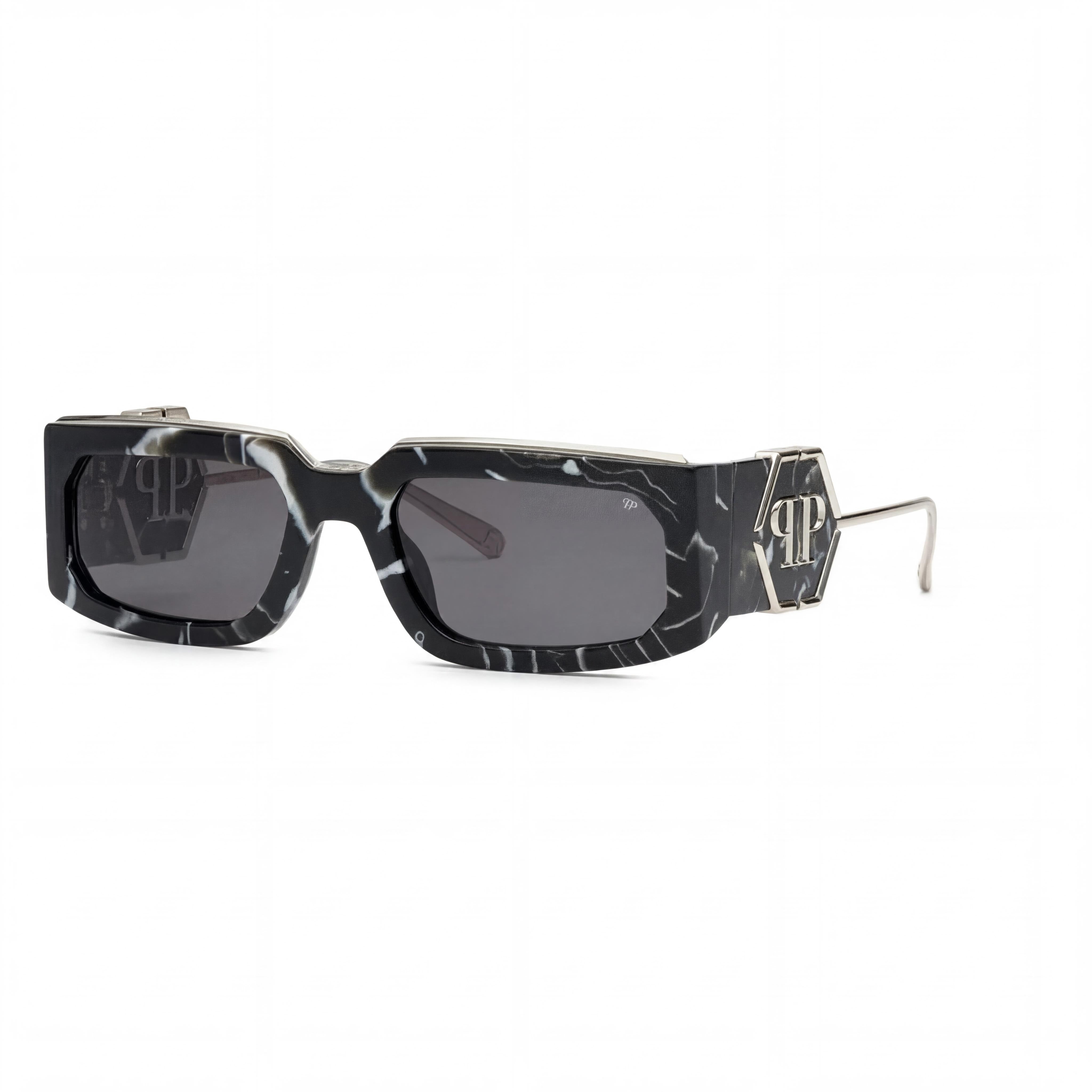 Philipp Plein SPP119M Modern Men's Multi-coloured Acetate Sunglasses, Marbled Black Lenses, 100% UV Protection 58mm, Photo 1