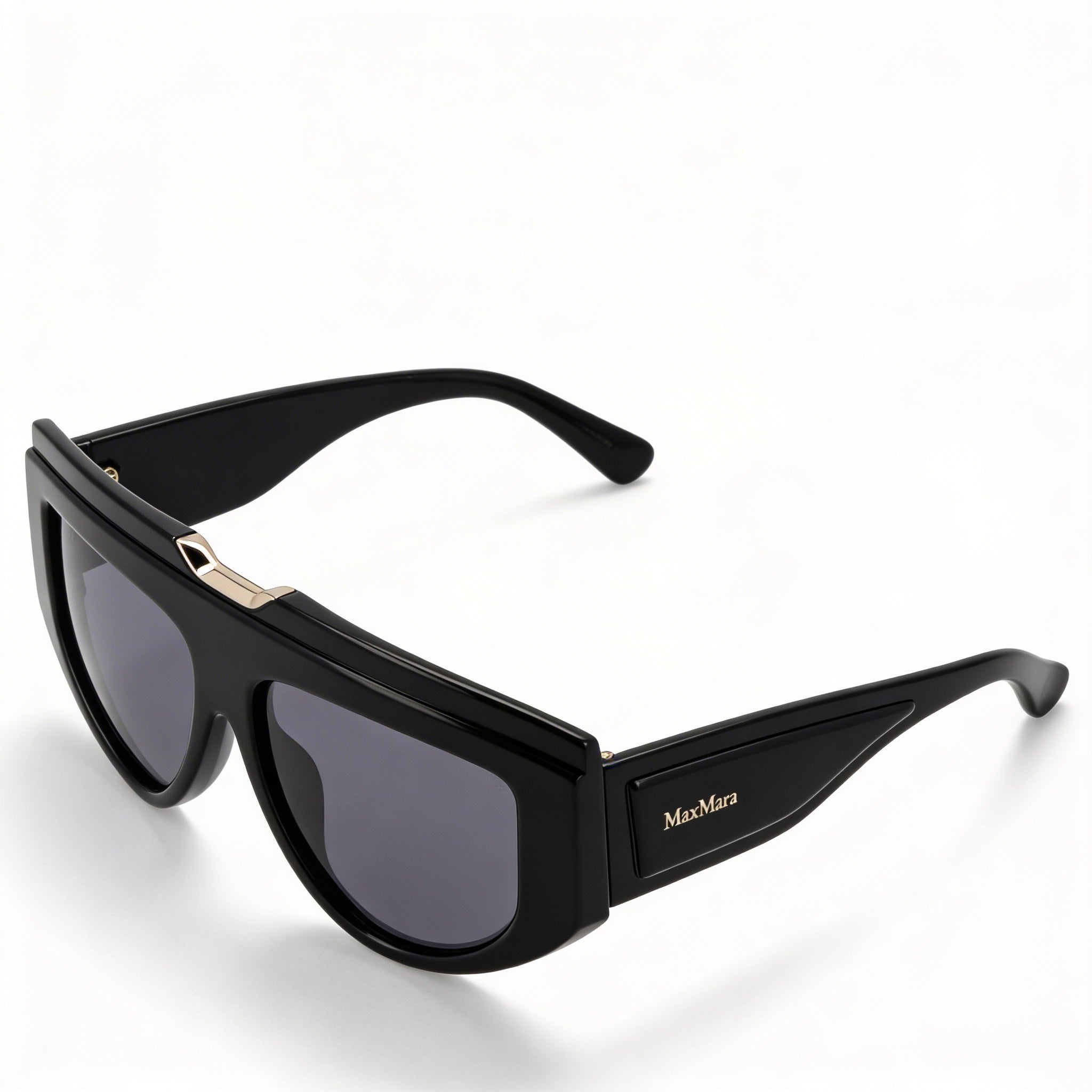 MaxMara Mm0083 Men's Sunglasses with Glossy Black Frame and Smoke Non-Polarized Acetate Lenses 57mm, Photo 1