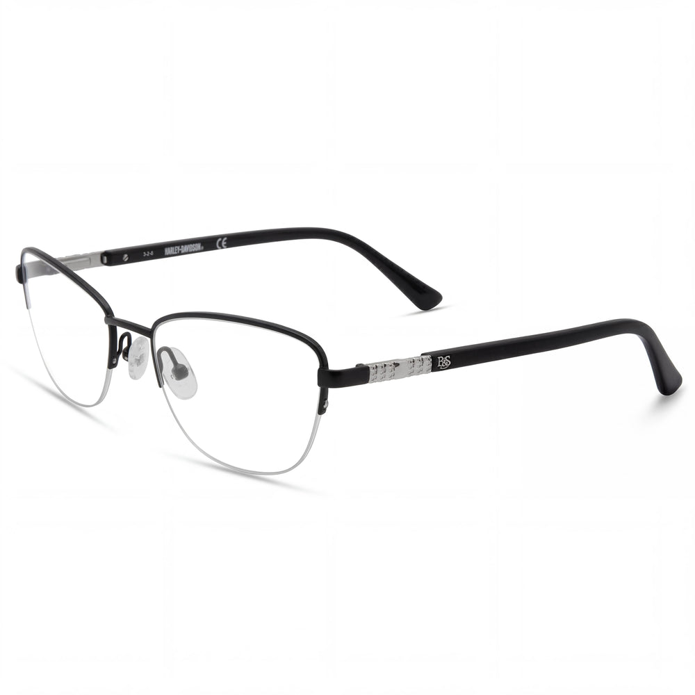 Gafas Harley-Davidson HD0550 unisex con montura metálica, color negro mate, sin montura óptica, lentes de 53 mm de ancho