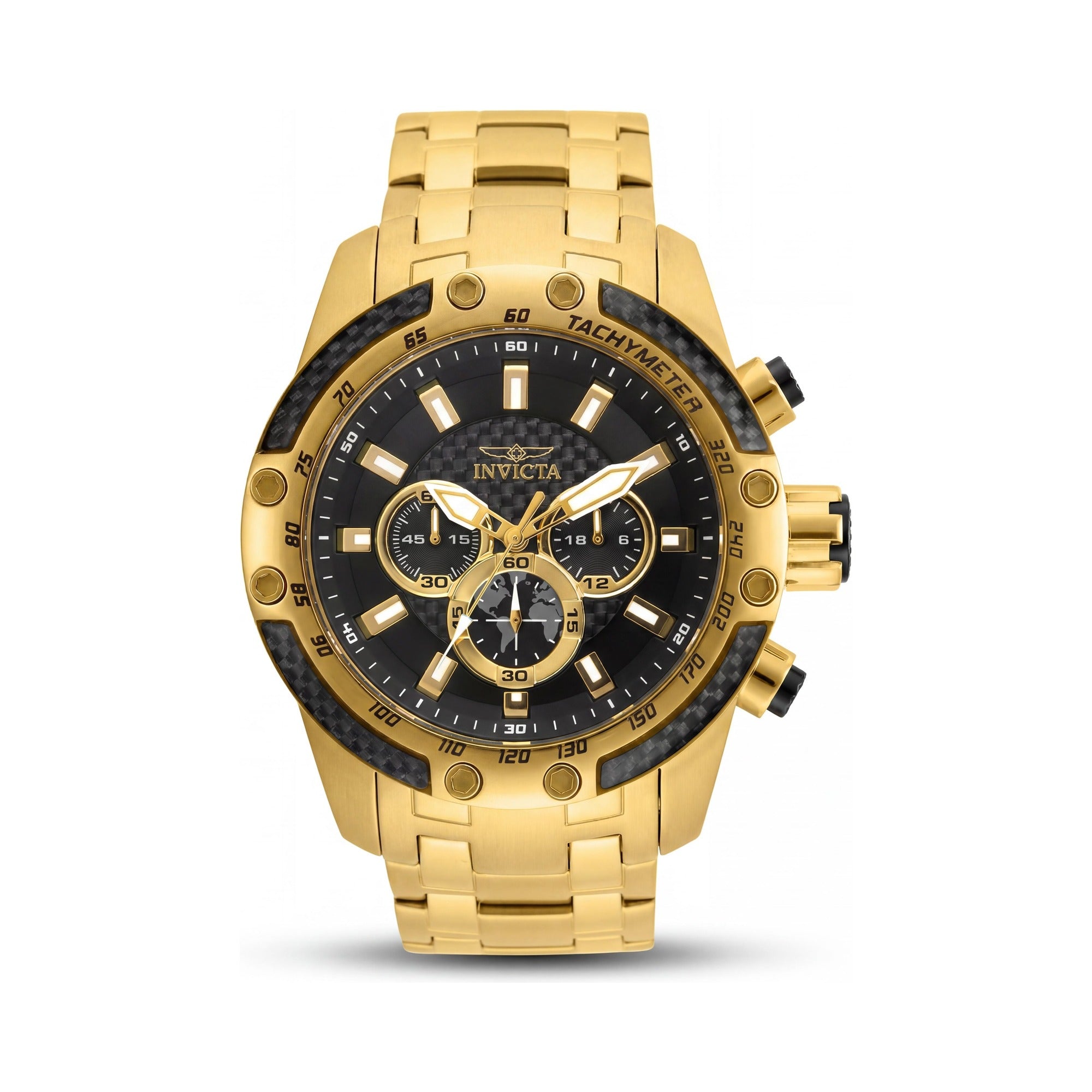 Reloj Invicta Speedway Cronógrafo para hombre, esfera negra en tono dorado, movimiento de cuarzo GMT de doble horario, resistente al agua hasta 10 ATM, 50 mm, Photo 1